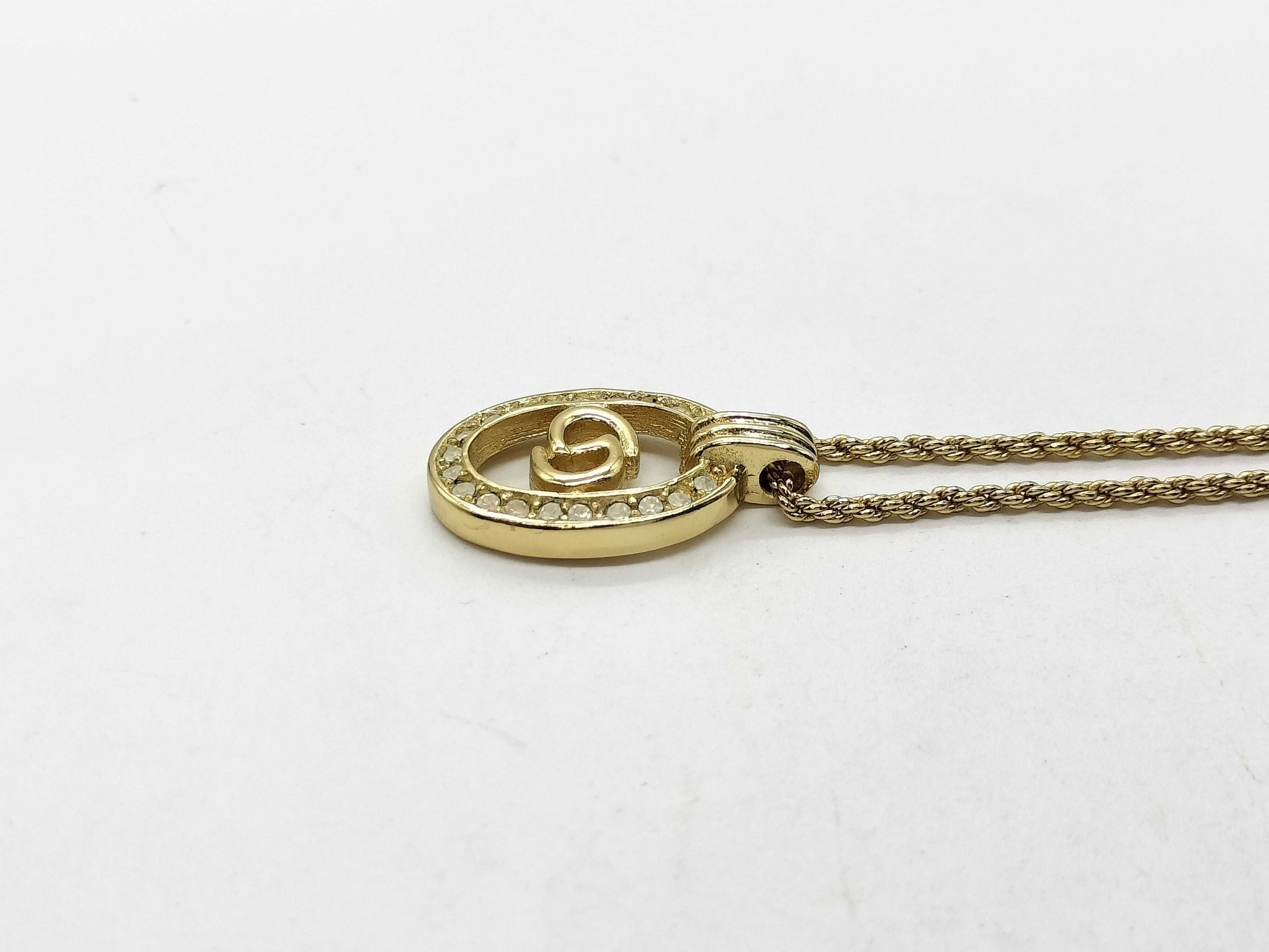 CD Logo Necklace with Rhinestones, Gold Color Necklace — view 3