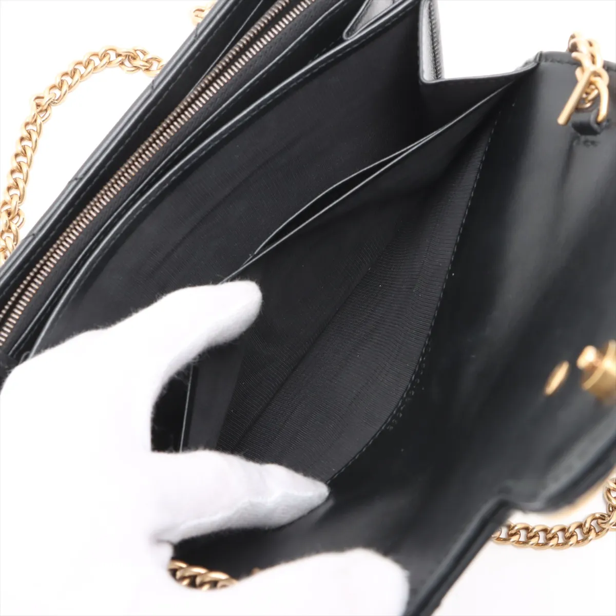 GG Marmont Leather Chain Wallet, Black, 474575 — view 11