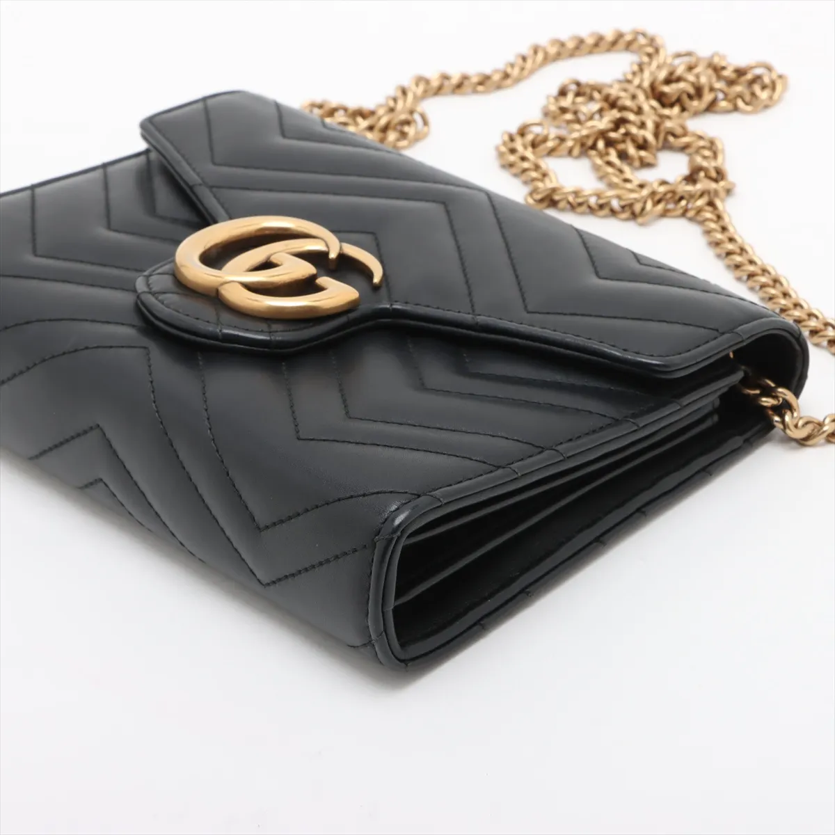 GG Marmont Leather Chain Wallet, Black, 474575 — view 3