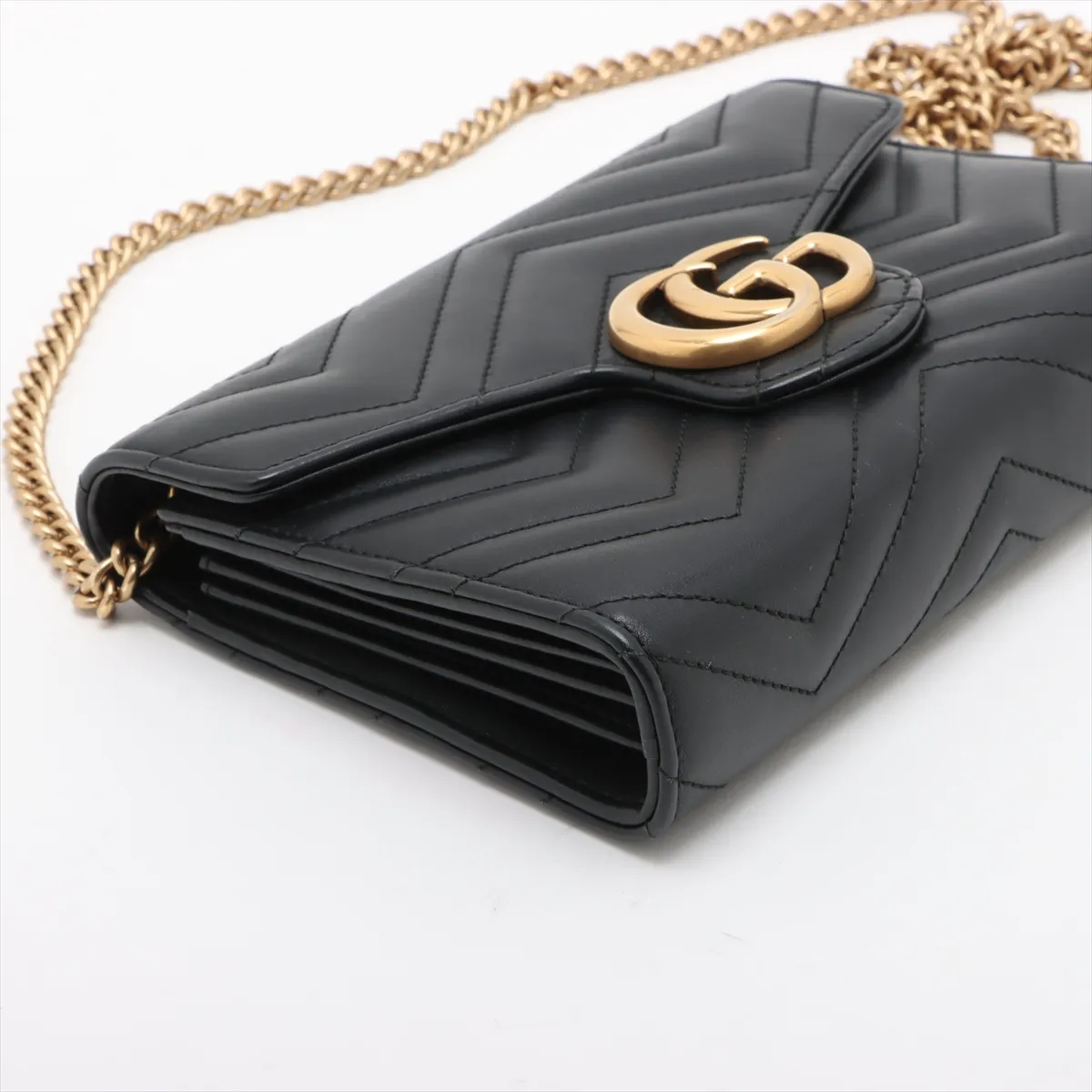 GG Marmont Leather Chain Wallet, Black, 474575 — view 4