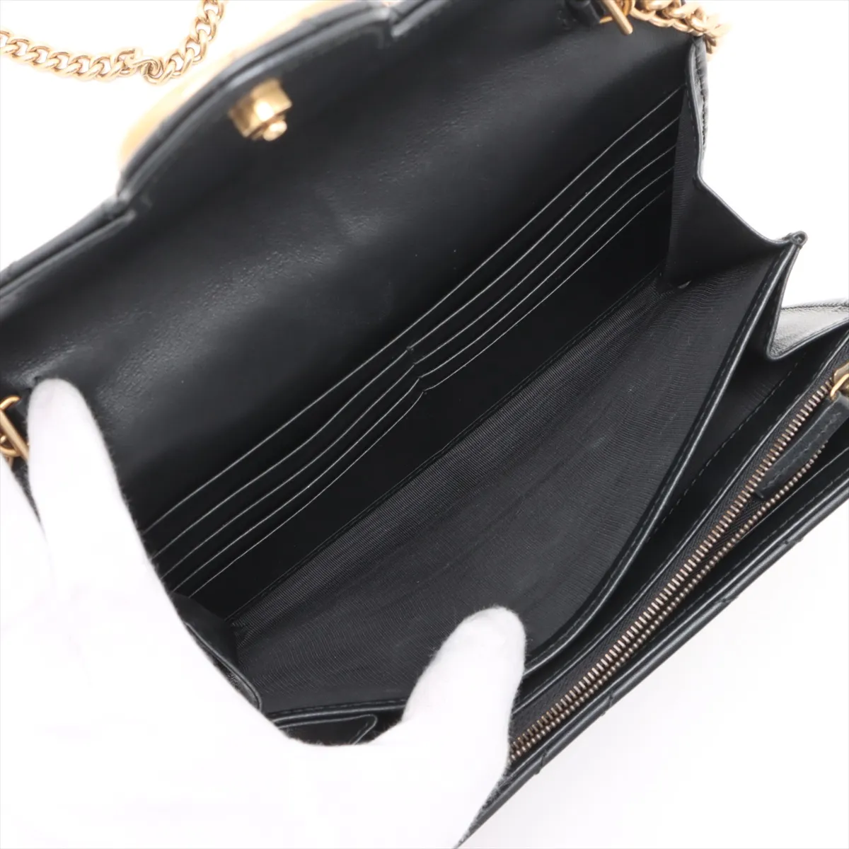 GG Marmont Leather Chain Wallet, Black, 474575 — view 6