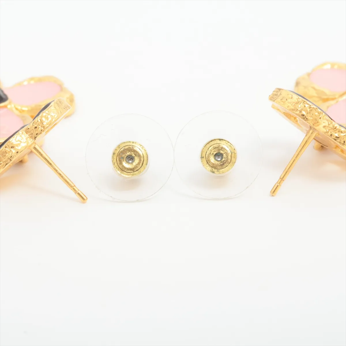 Coco Mark Clover L23K Earrings (Pair) GP Gold x Black x Pink. — view 4