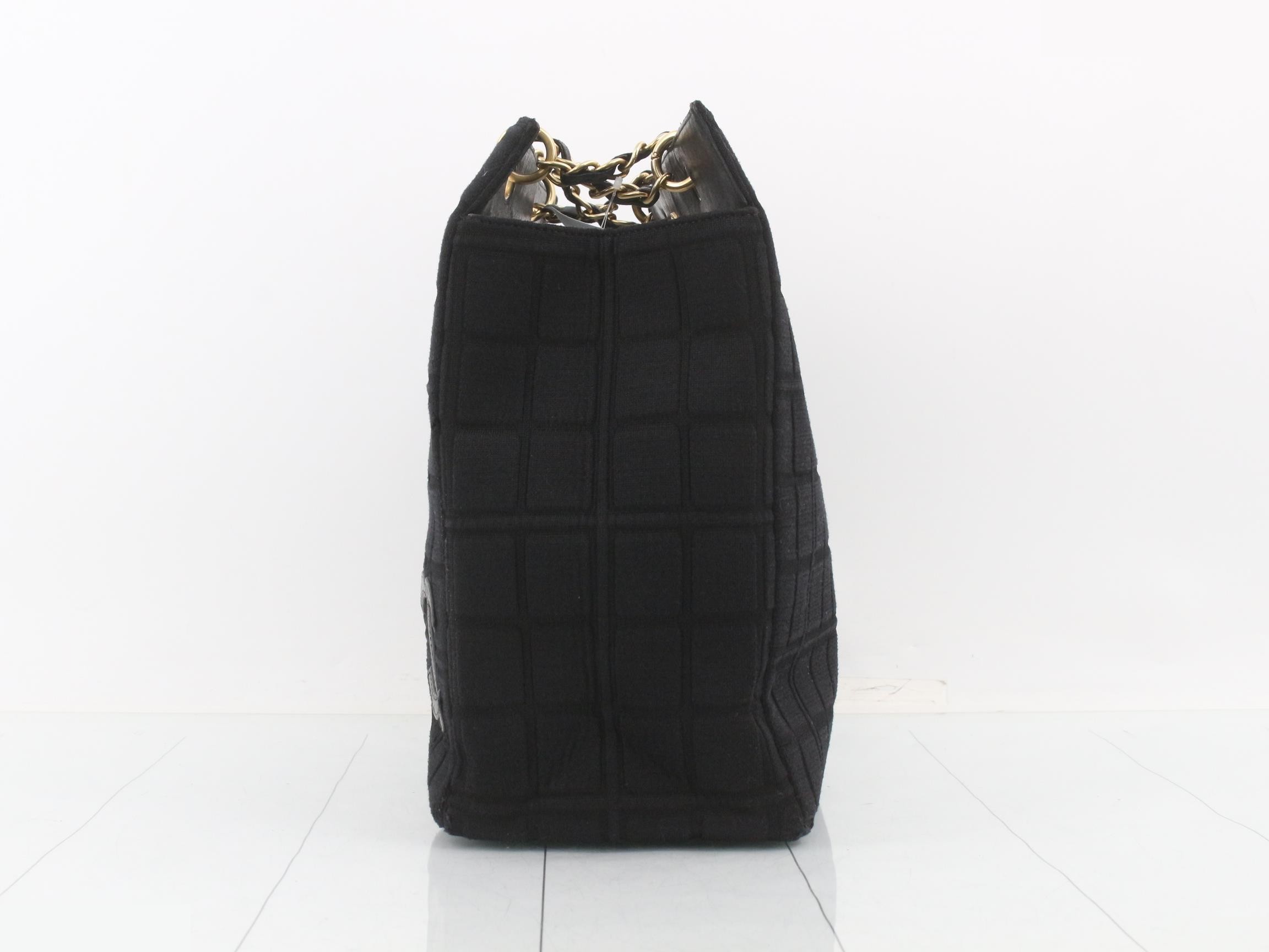 Cotton Coco Mark Chocolate Bar Chain Tote Bag, Black — view 3