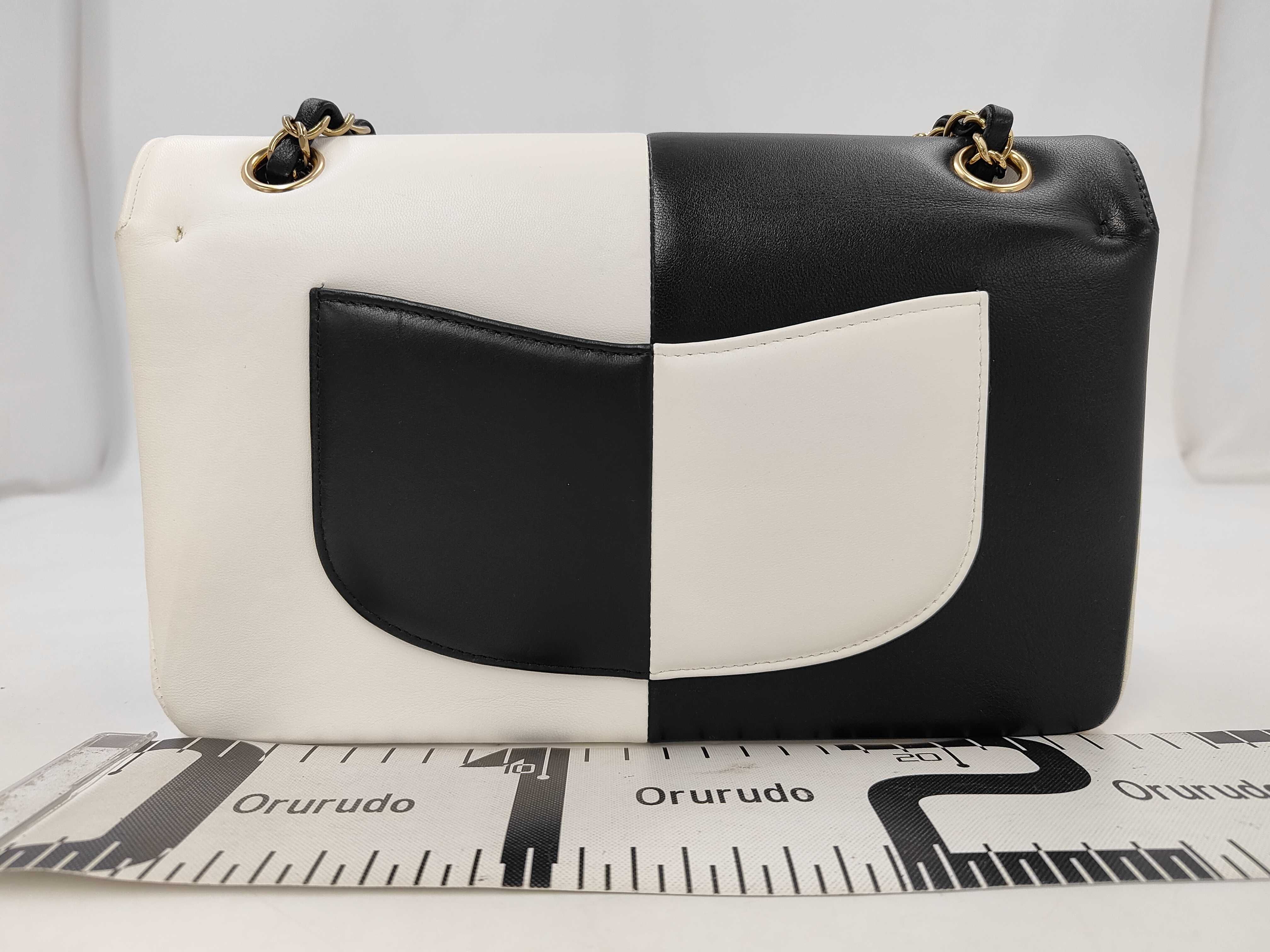 Matelassé Double Flap Black x White Serial Plate Chain Shoulder Bag — view 2
