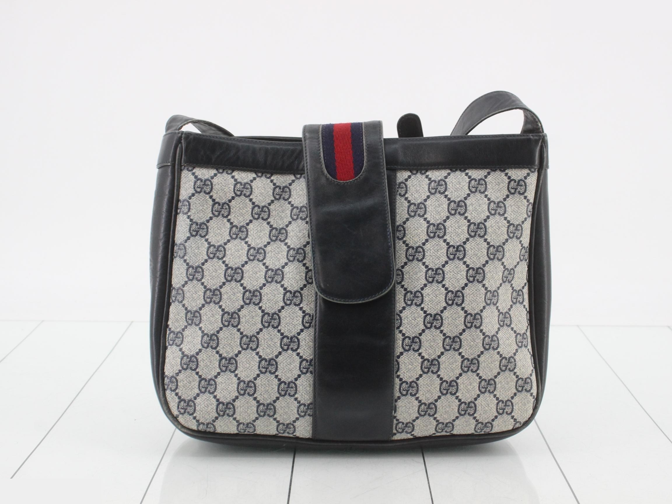 GG Supreme shoulder bag, leather, navy, vintage Gucci — view 2