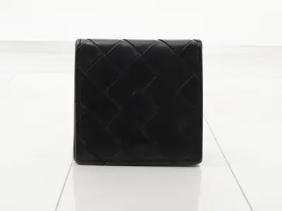 Intrecciato Bi-fold Coin Case, Leather, Black
