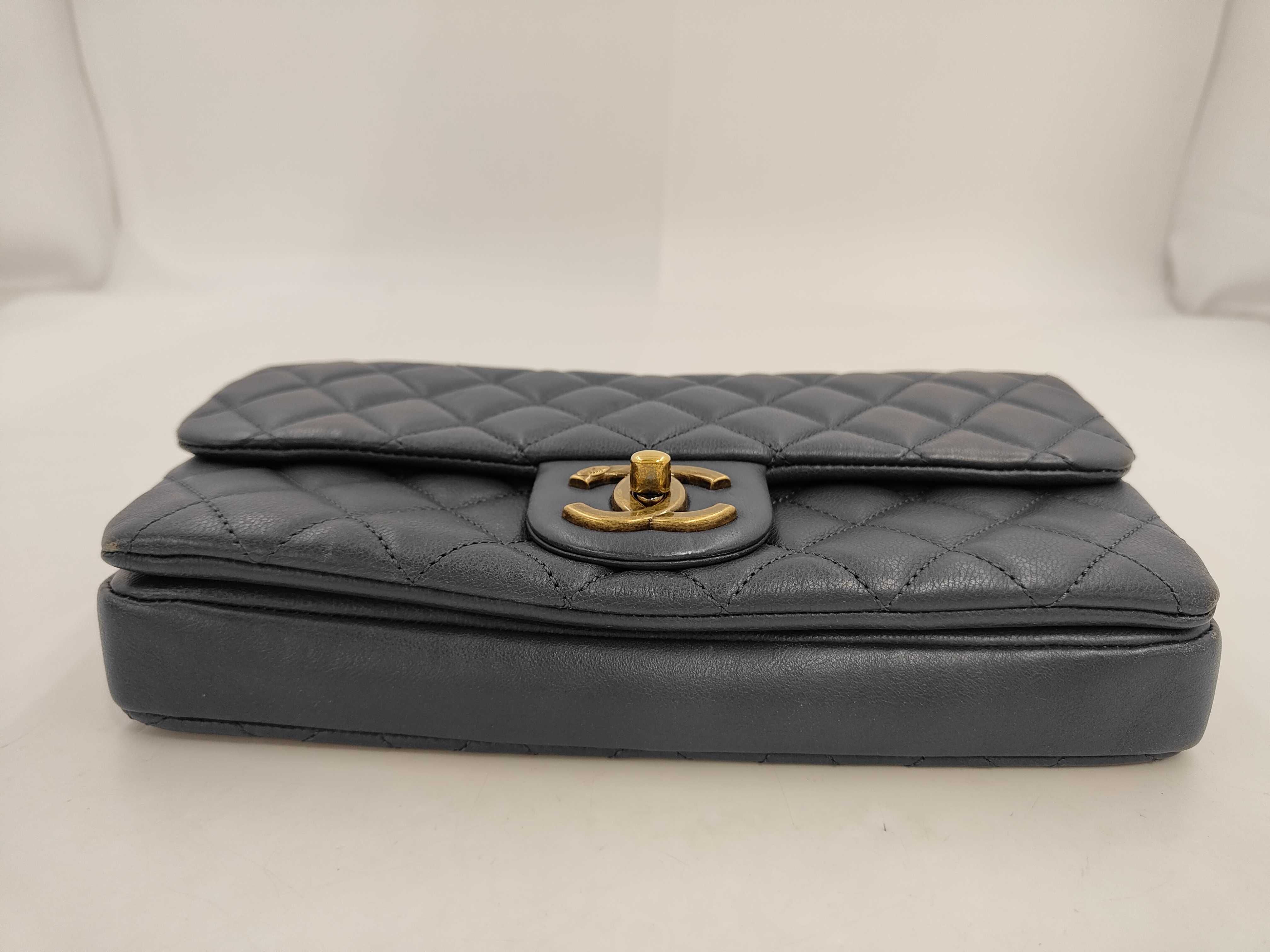 Lambskin Matelassé Chain Shoulder Bag (Blue-Gray) — view 3