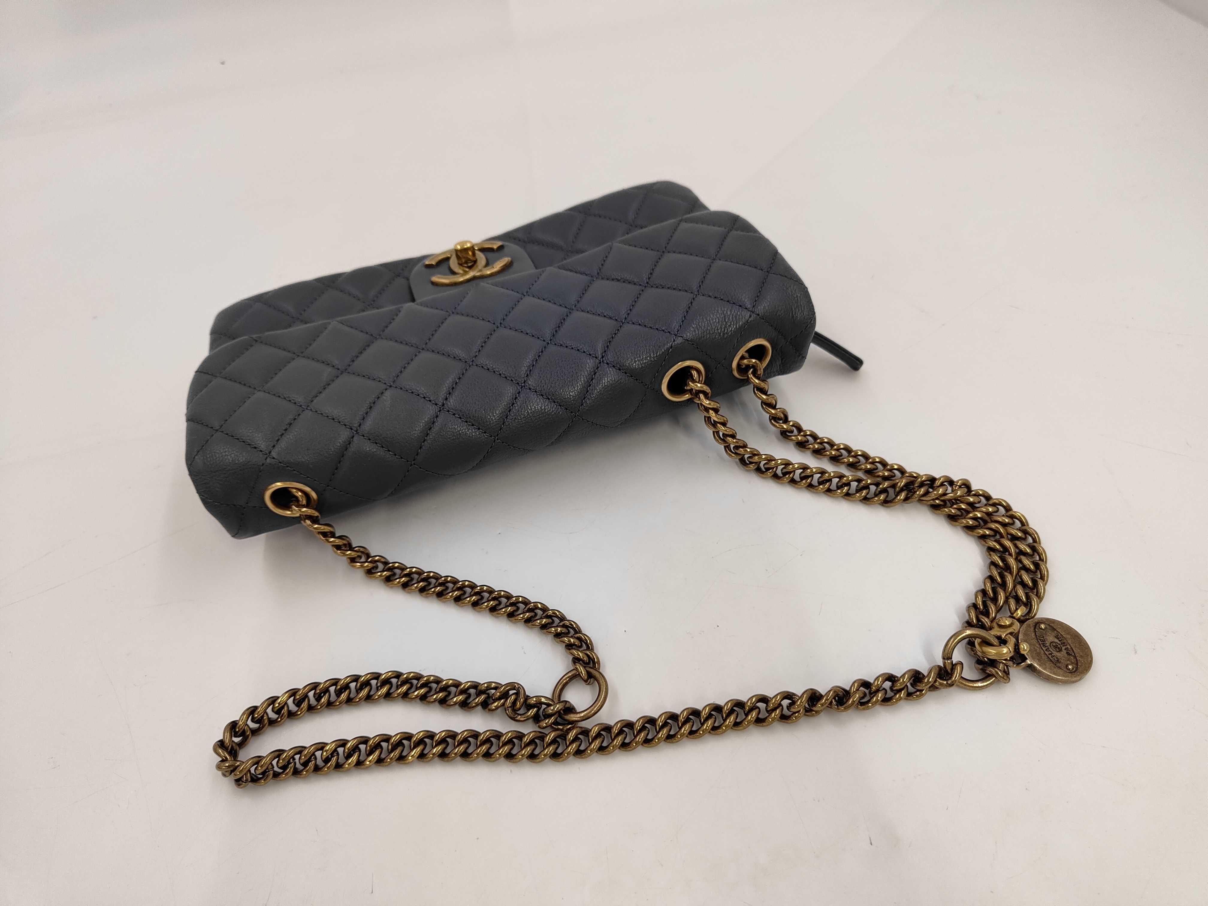 Lambskin Matelassé Chain Shoulder Bag (Blue-Gray) — view 5