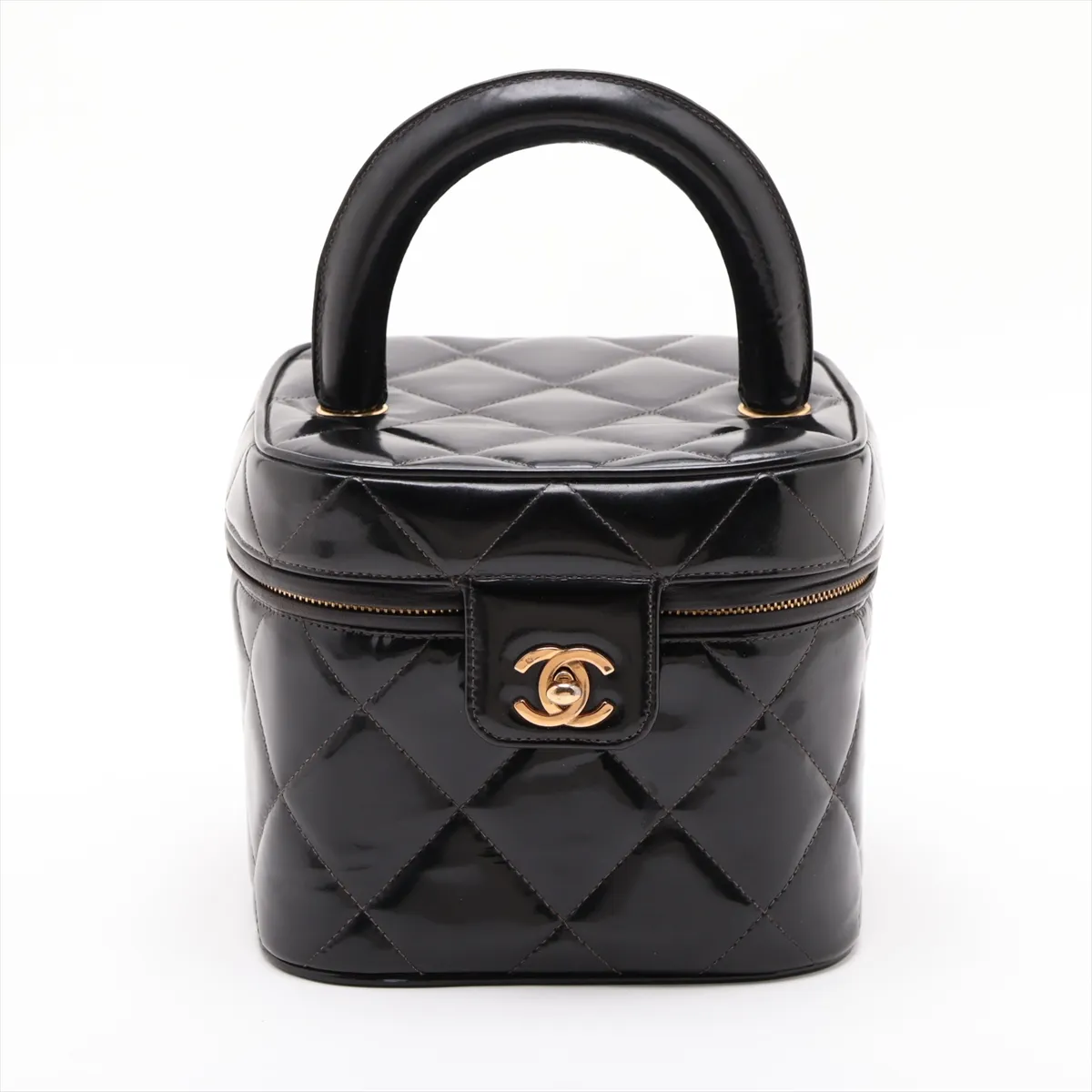 Matelassé Patent Leather Vanity Bag, Black with Gold Hardware, 4875014, Series 4