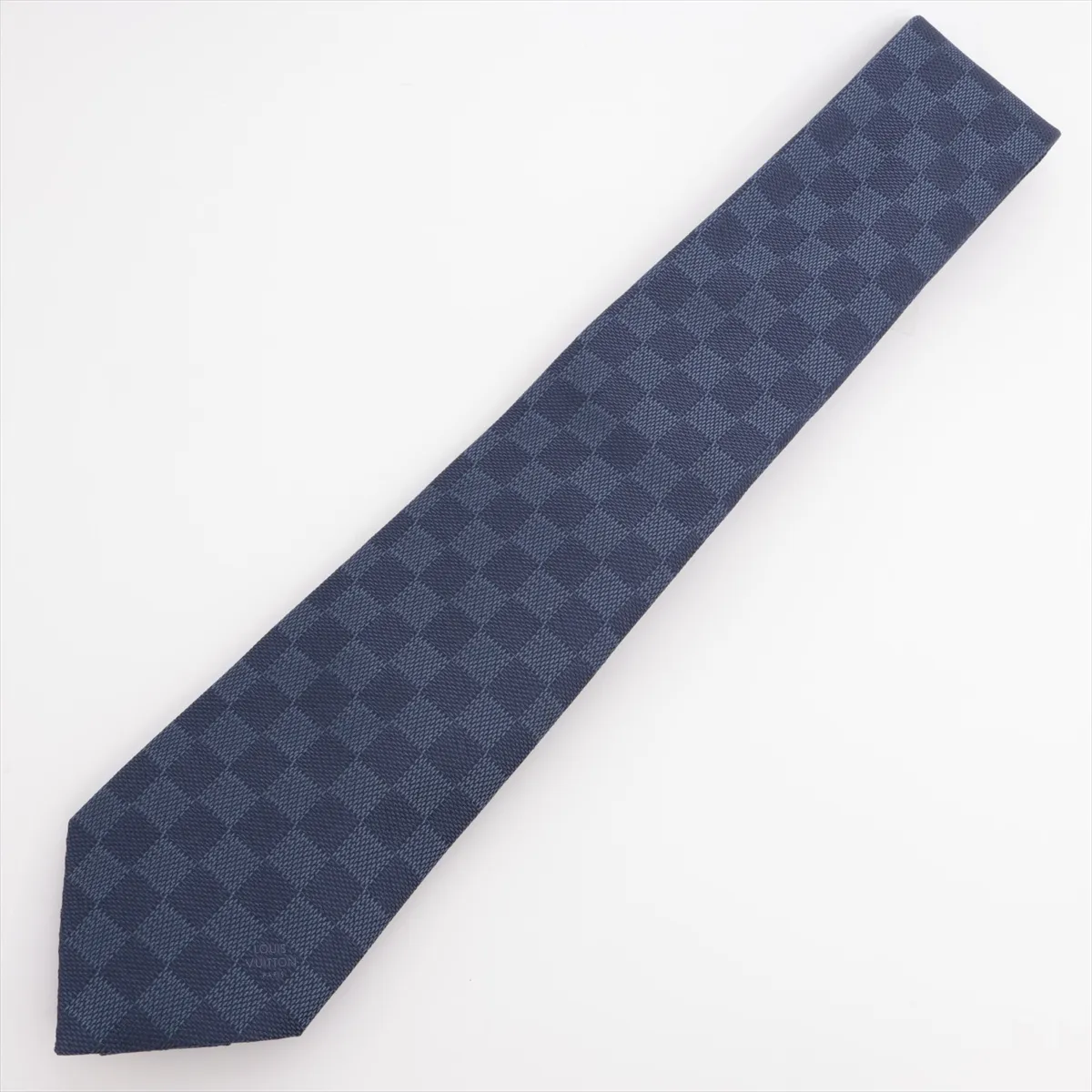 M78753 Cravat Damier Classic MR1221 Tie, Silk, Blue, with some wear and pilling.