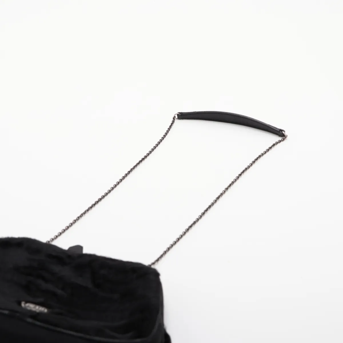 Fur and Leather Chain Shoulder Bag, Black, with Mirror — view 5