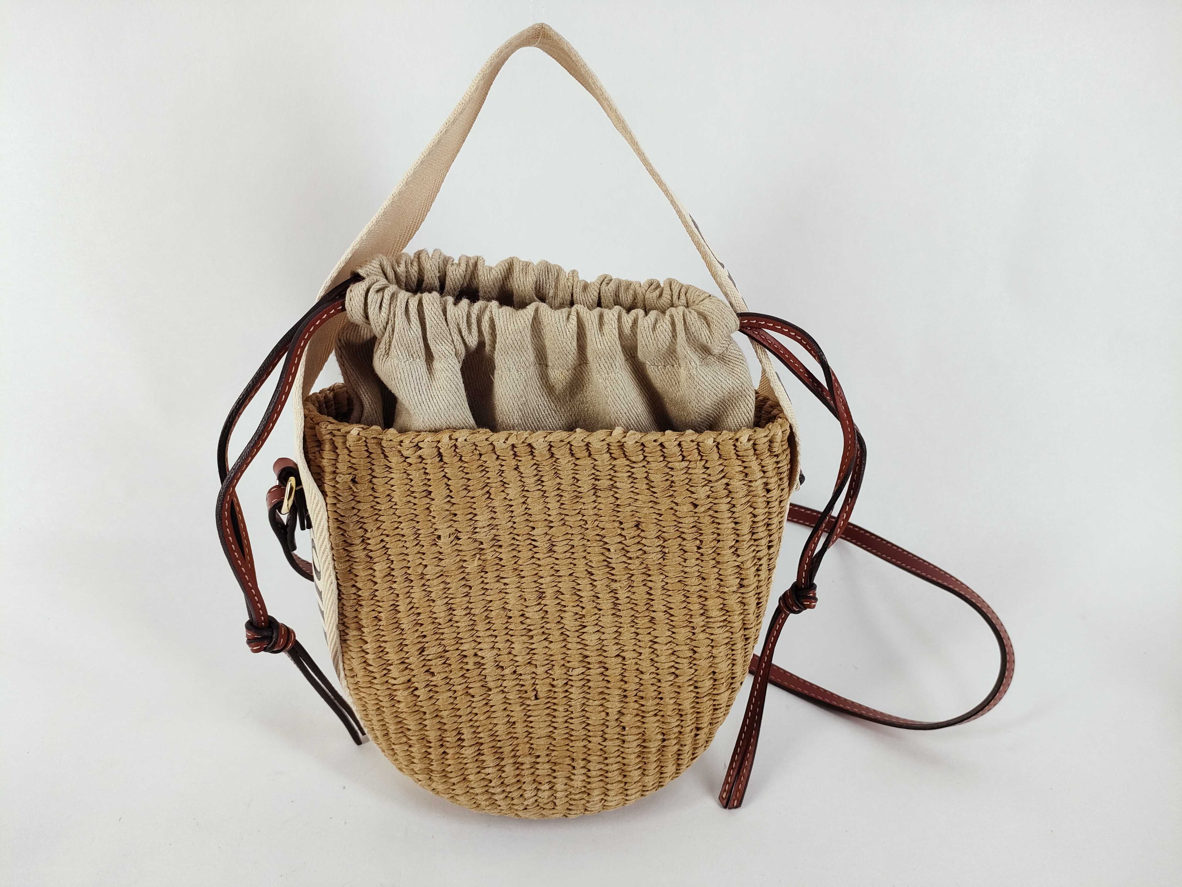 Woody Small Raffia x Leather 2-Way Shoulder Bag, Beige Handbag