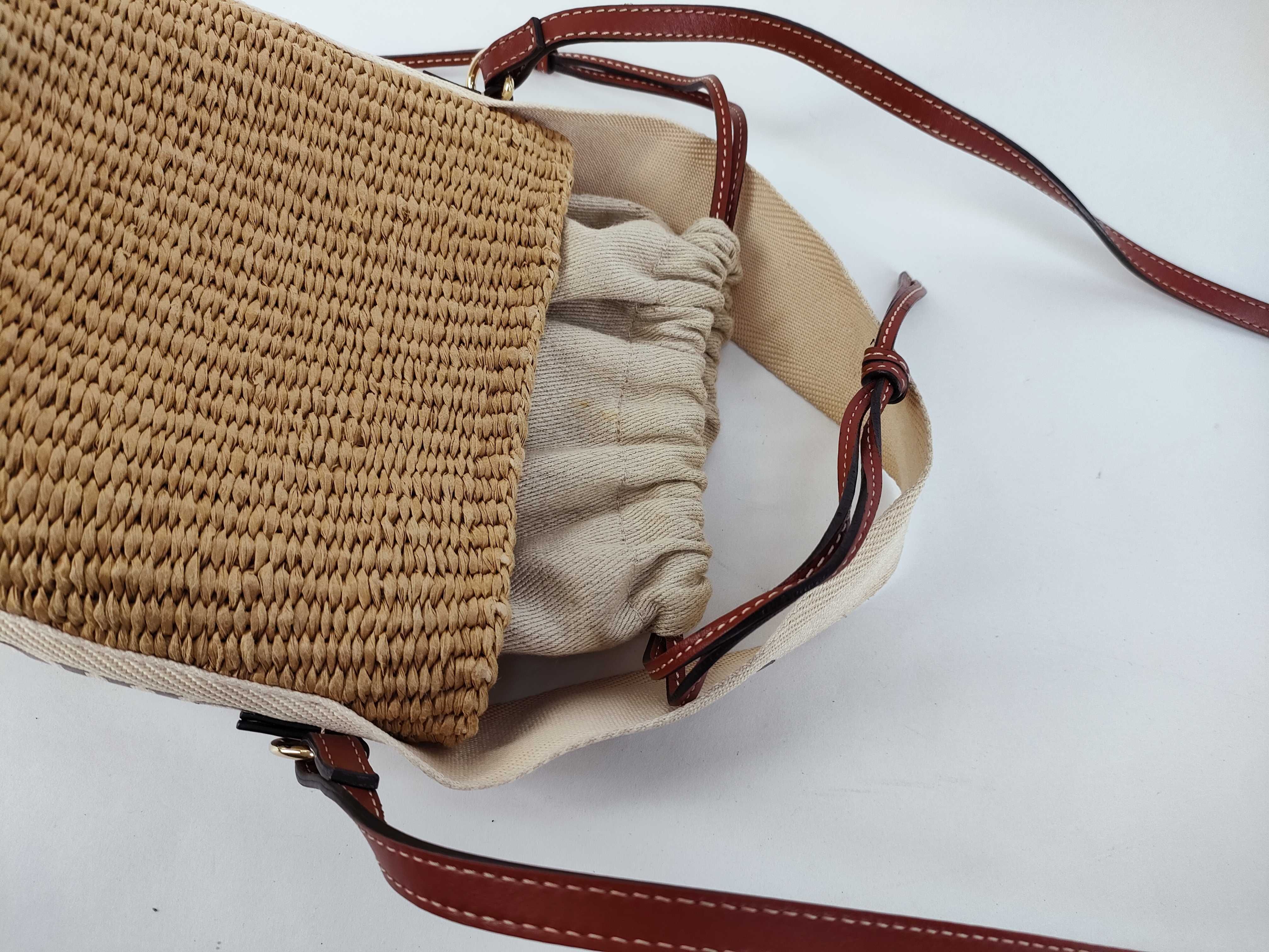 Woody Small Raffia x Leather 2-Way Shoulder Bag, Beige Handbag — view 4