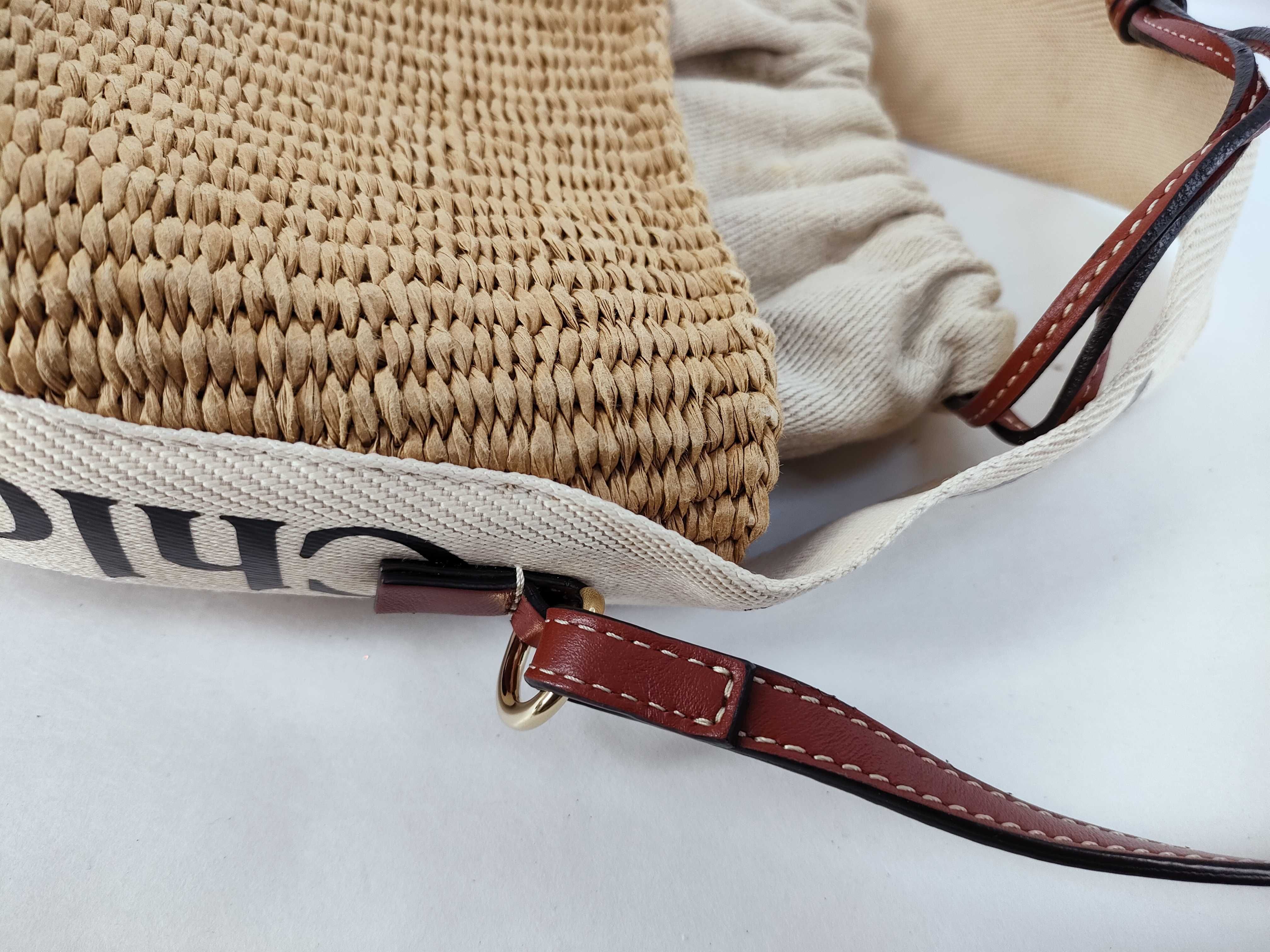 Woody Small Raffia x Leather 2-Way Shoulder Bag, Beige Handbag — view 6
