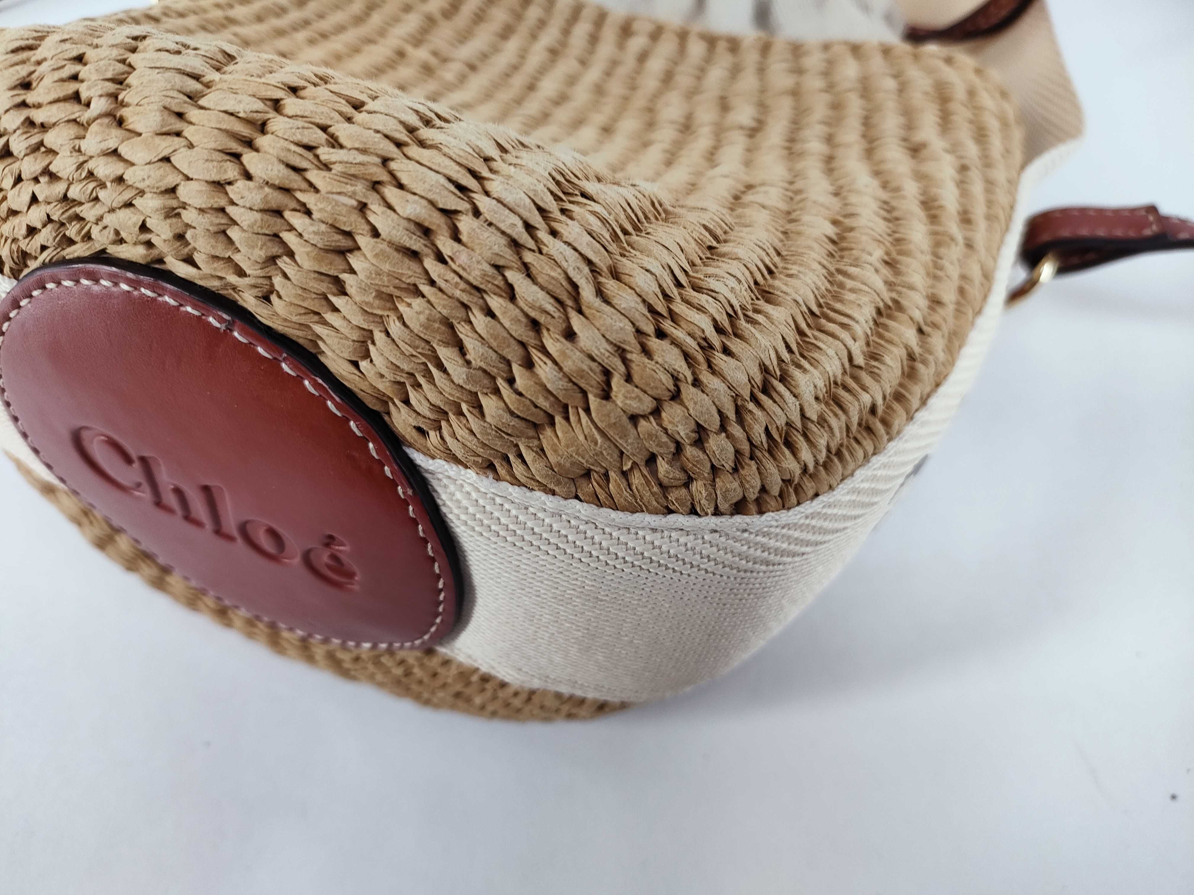 Woody Small Raffia x Leather 2-Way Shoulder Bag, Beige Handbag — view 7