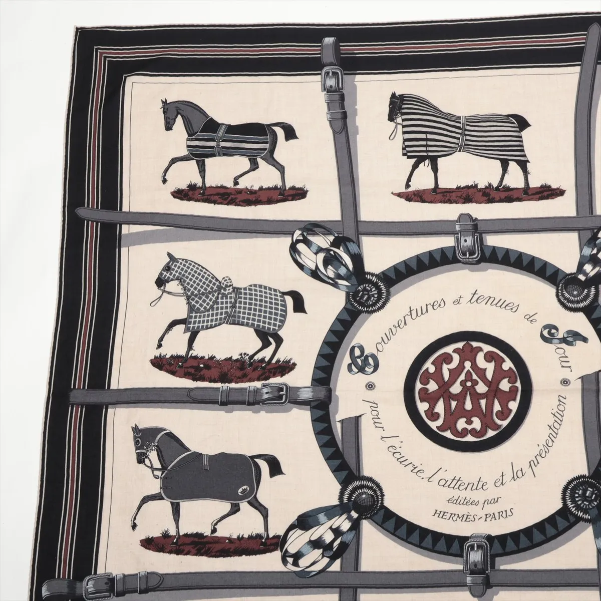 Carre 140 Editees par Racehorse Stole Cashmere x Silk Black x Beige Thread — view 2
