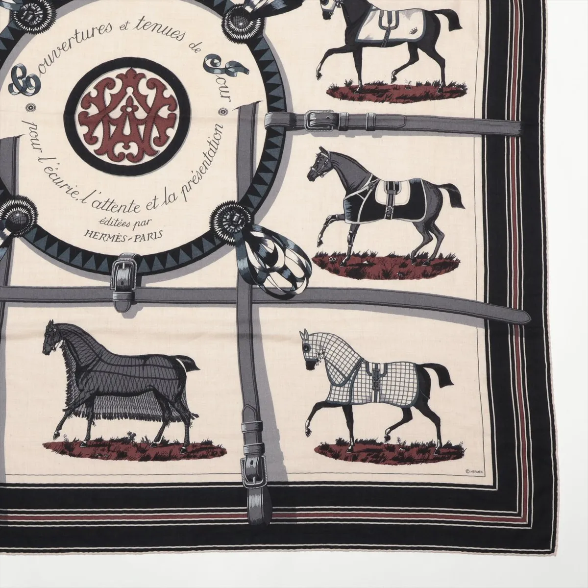 Carre 140 Editees par Racehorse Stole Cashmere x Silk Black x Beige Thread — view 4