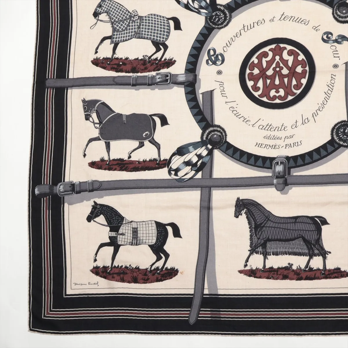 Carre 140 Editees par Racehorse Stole Cashmere x Silk Black x Beige Thread — view 5