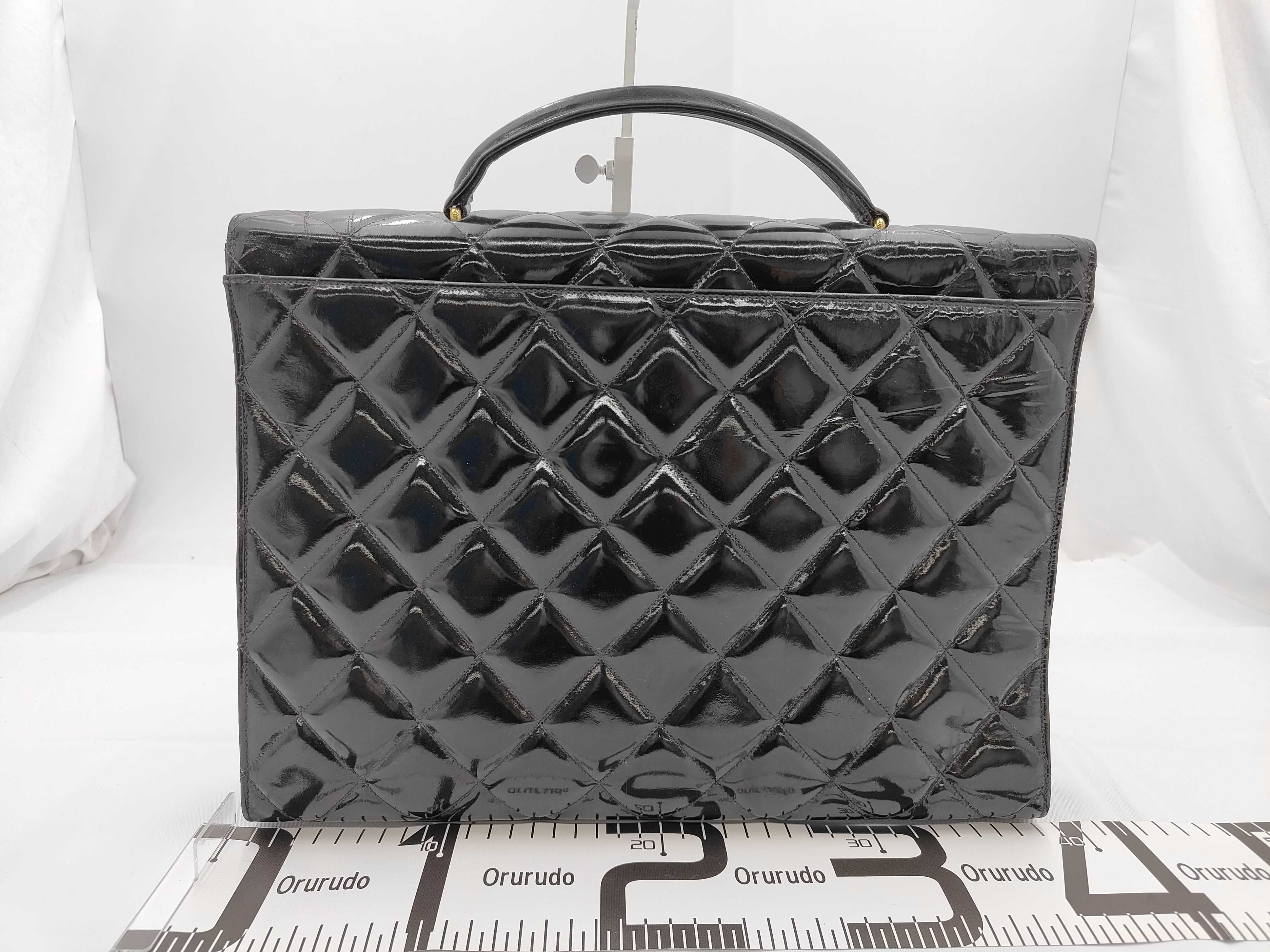 Matelassé Briefcase, Patent Leather, Black with Gold Hardware, 3294829 Business Bag — view 2