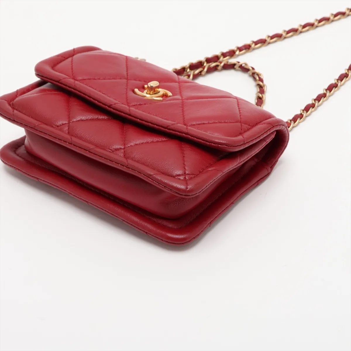 Matelassé Lambskin Chain Shoulder Bag, Red with Gold Hardware, 30659937 (Serial Number in the 30s) — view 3