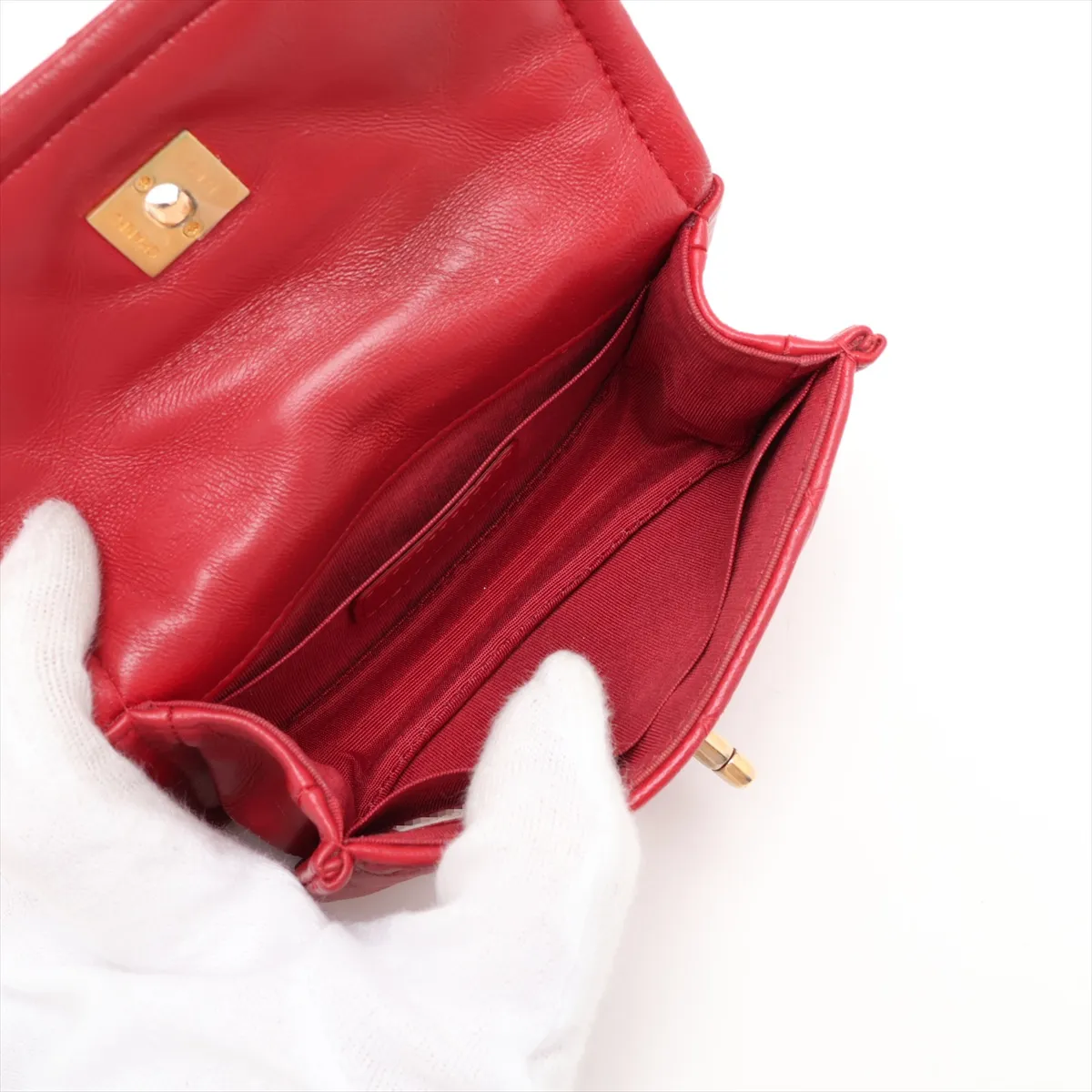 Matelassé Lambskin Chain Shoulder Bag, Red with Gold Hardware, 30659937 (Serial Number in the 30s) — view 8