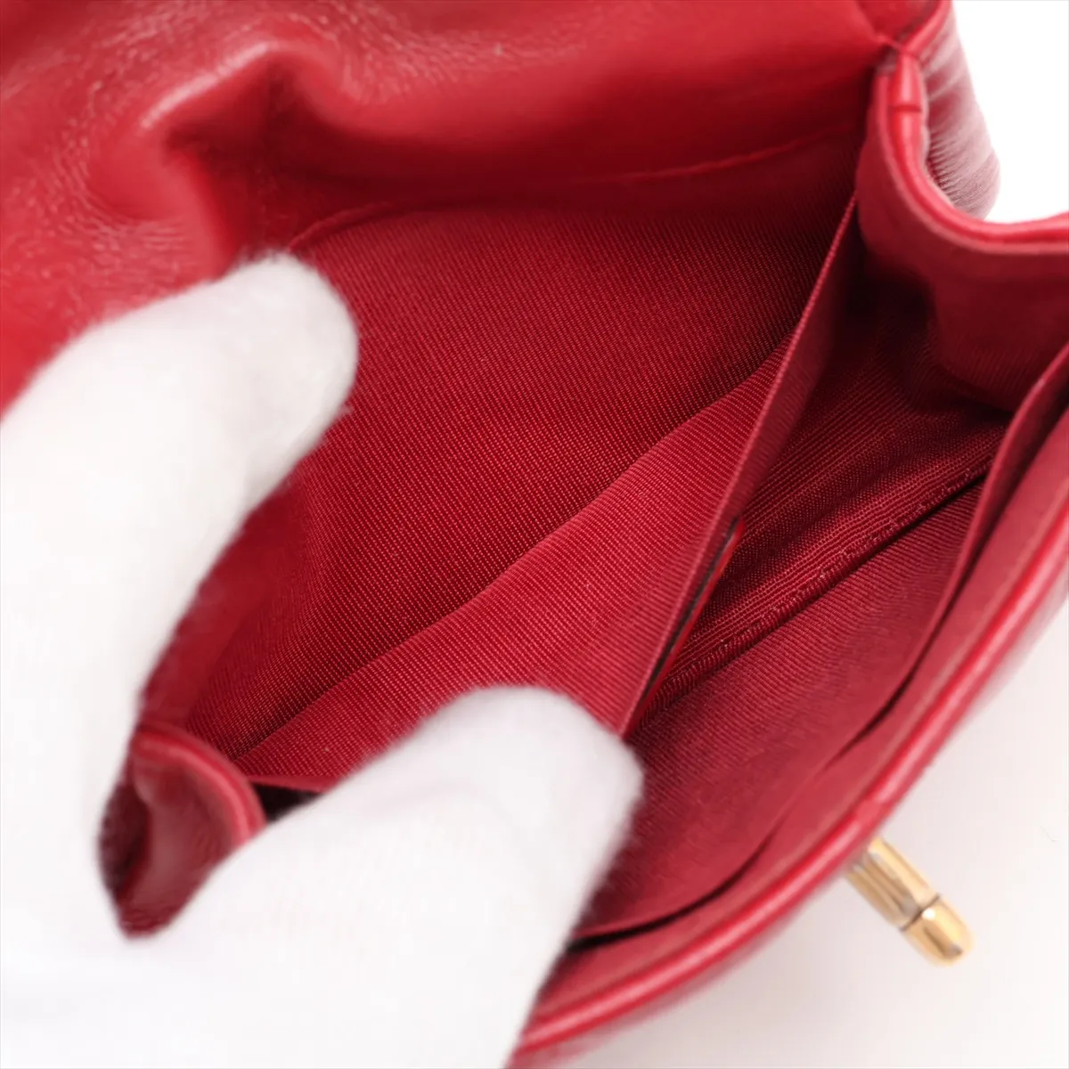 Matelassé Lambskin Chain Shoulder Bag, Red with Gold Hardware, 30659937 (Serial Number in the 30s) — view 9