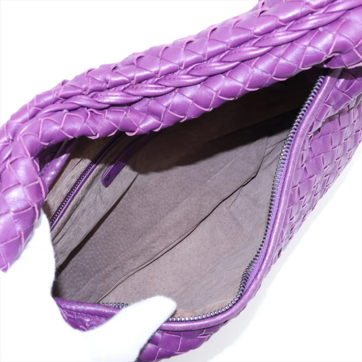Intrecciato Leather Shoulder Bag, Purple — view 7