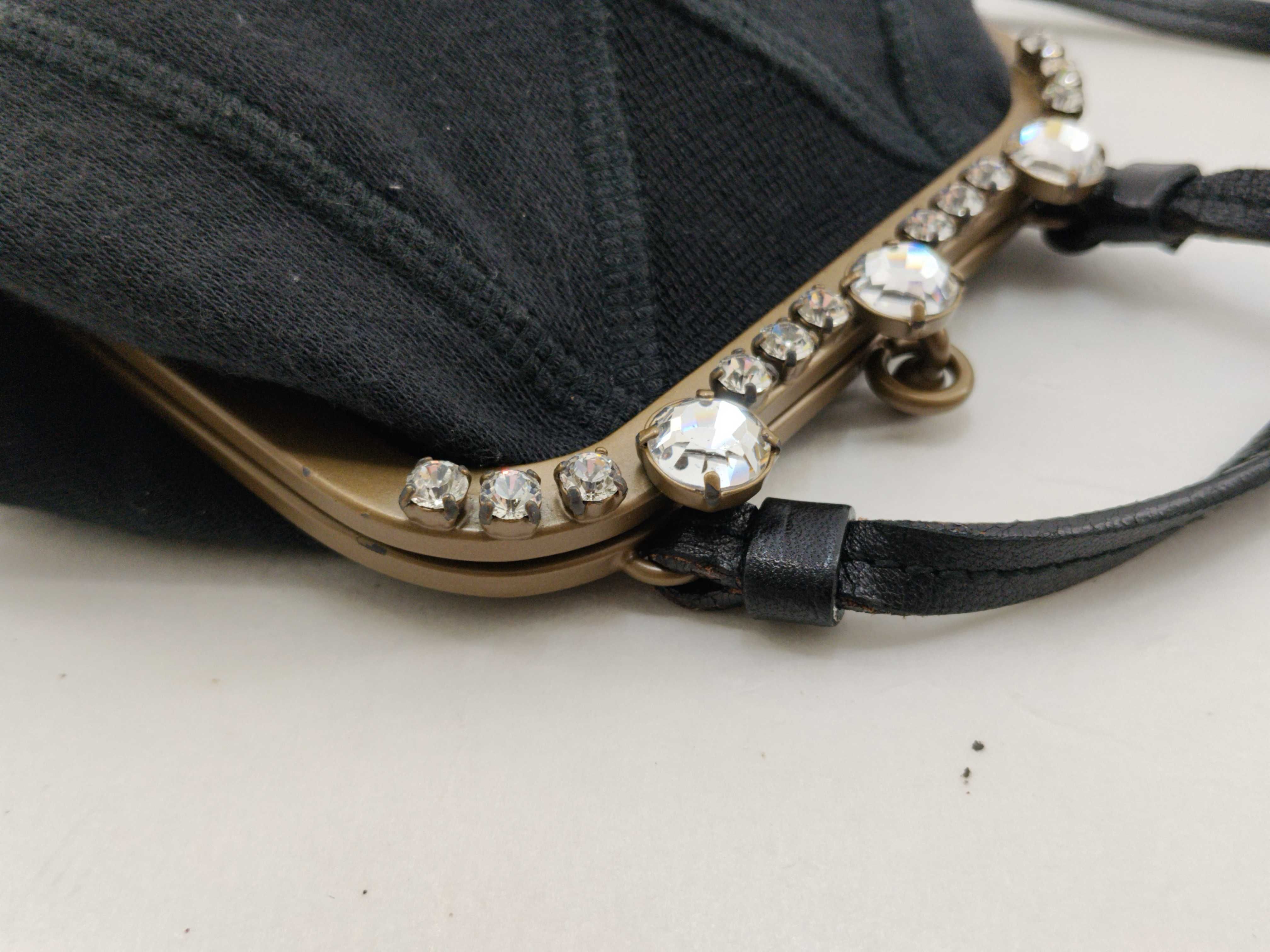 Shoulder Bag with Rhinestones and Clasp Closure, Black — view 5