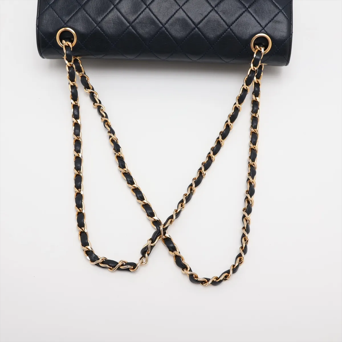 Matelassé Lambskin Double Flap Double Chain Bag, Navy, Gold Hardware, 0499903 (Serial Number 0) — view 5