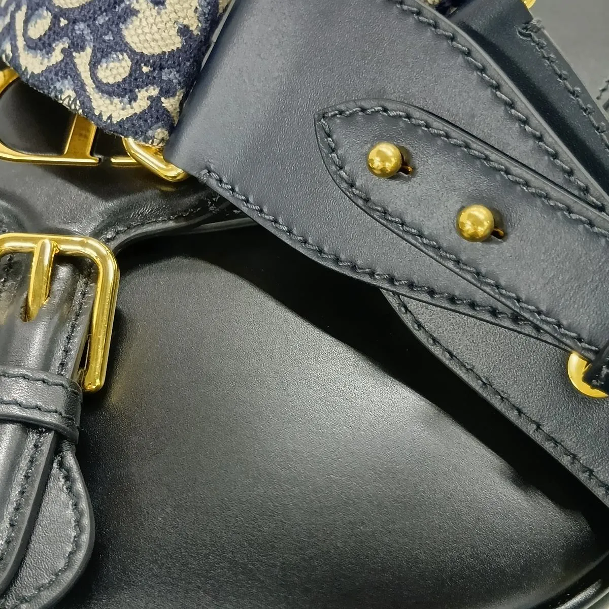 Bobby Leather Shoulder Bag, Black x Navy (Strap sold separately) — view 12