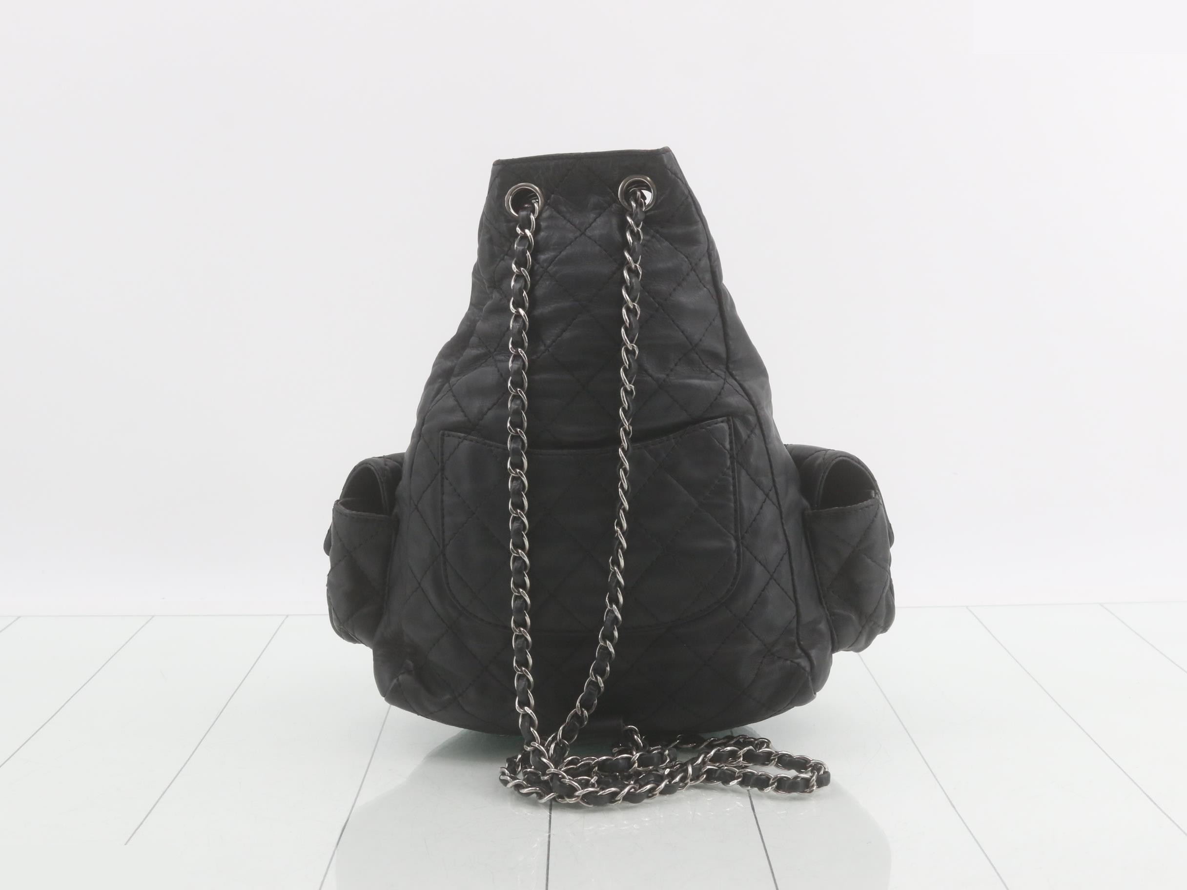 Matelassé leather chain backpack, black with gunmetal hardware, item number 17. — view 2