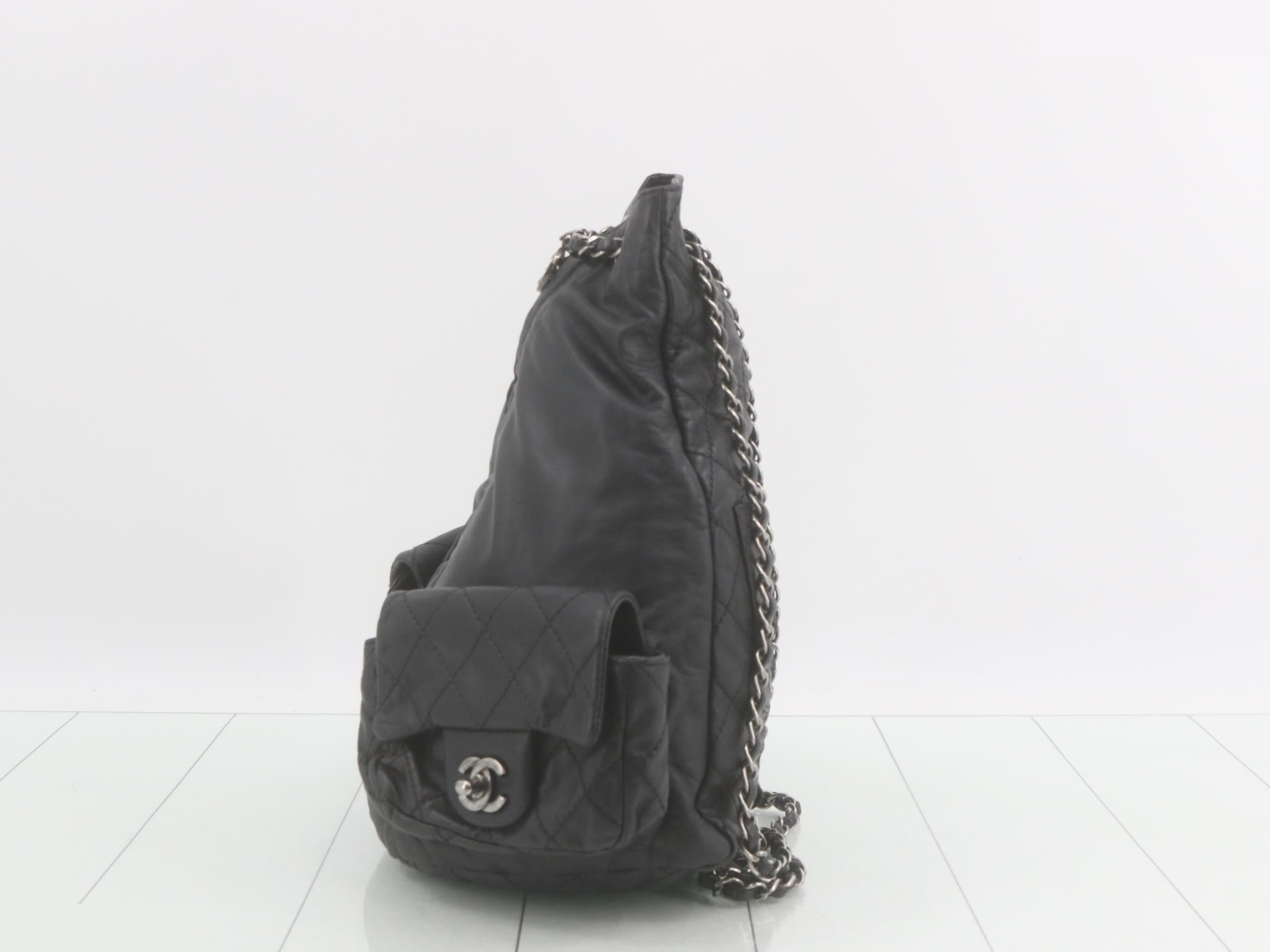Matelassé leather chain backpack, black with gunmetal hardware, item number 17. — view 3
