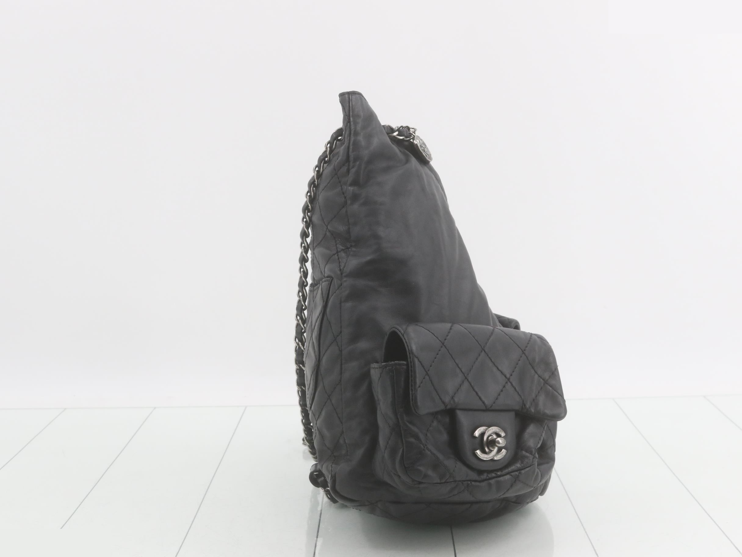Matelassé leather chain backpack, black with gunmetal hardware, item number 17. — view 4