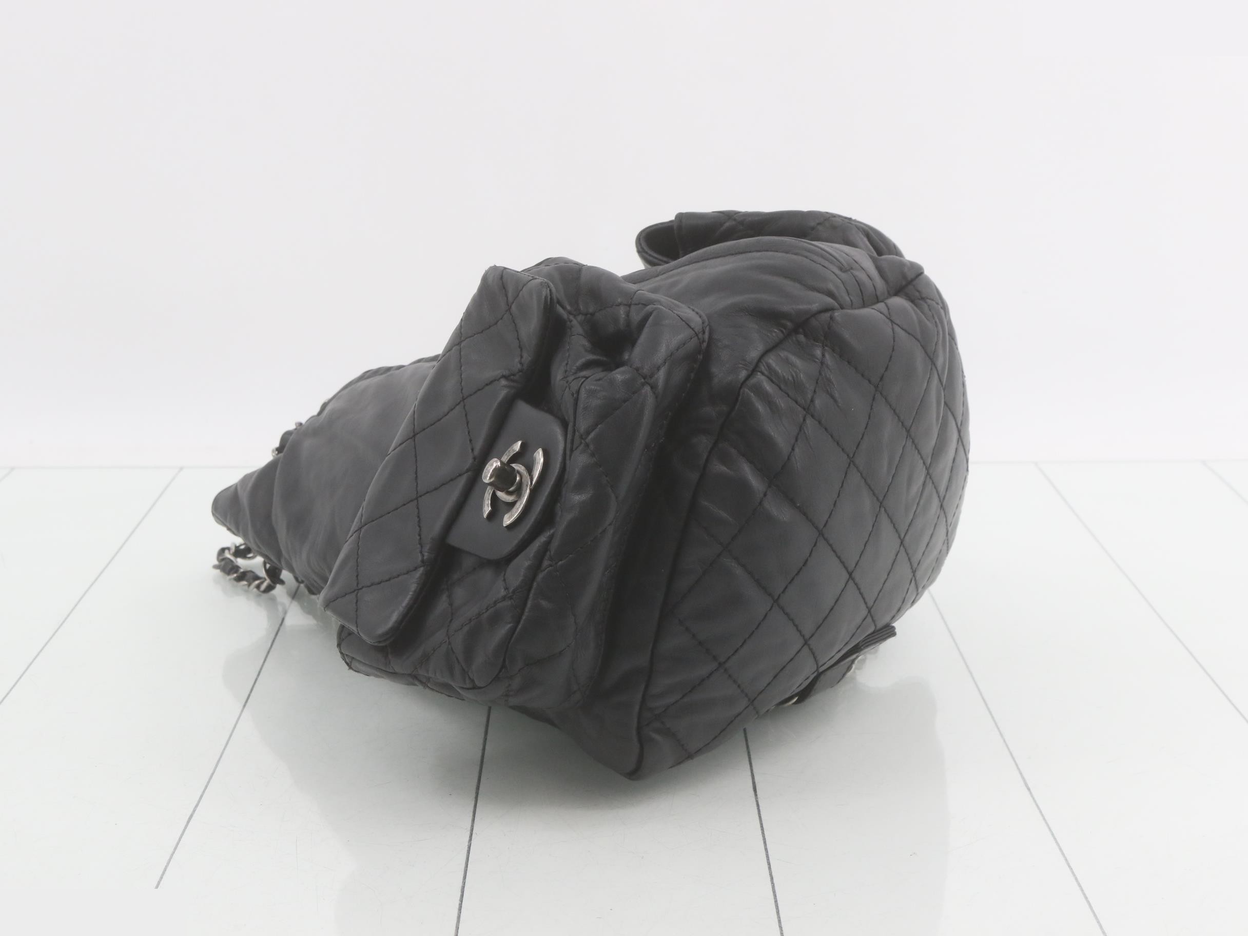 Matelassé leather chain backpack, black with gunmetal hardware, item number 17. — view 5