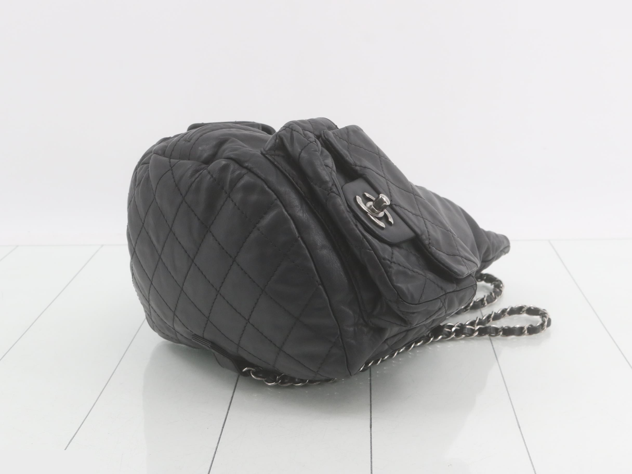 Matelassé leather chain backpack, black with gunmetal hardware, item number 17. — view 6