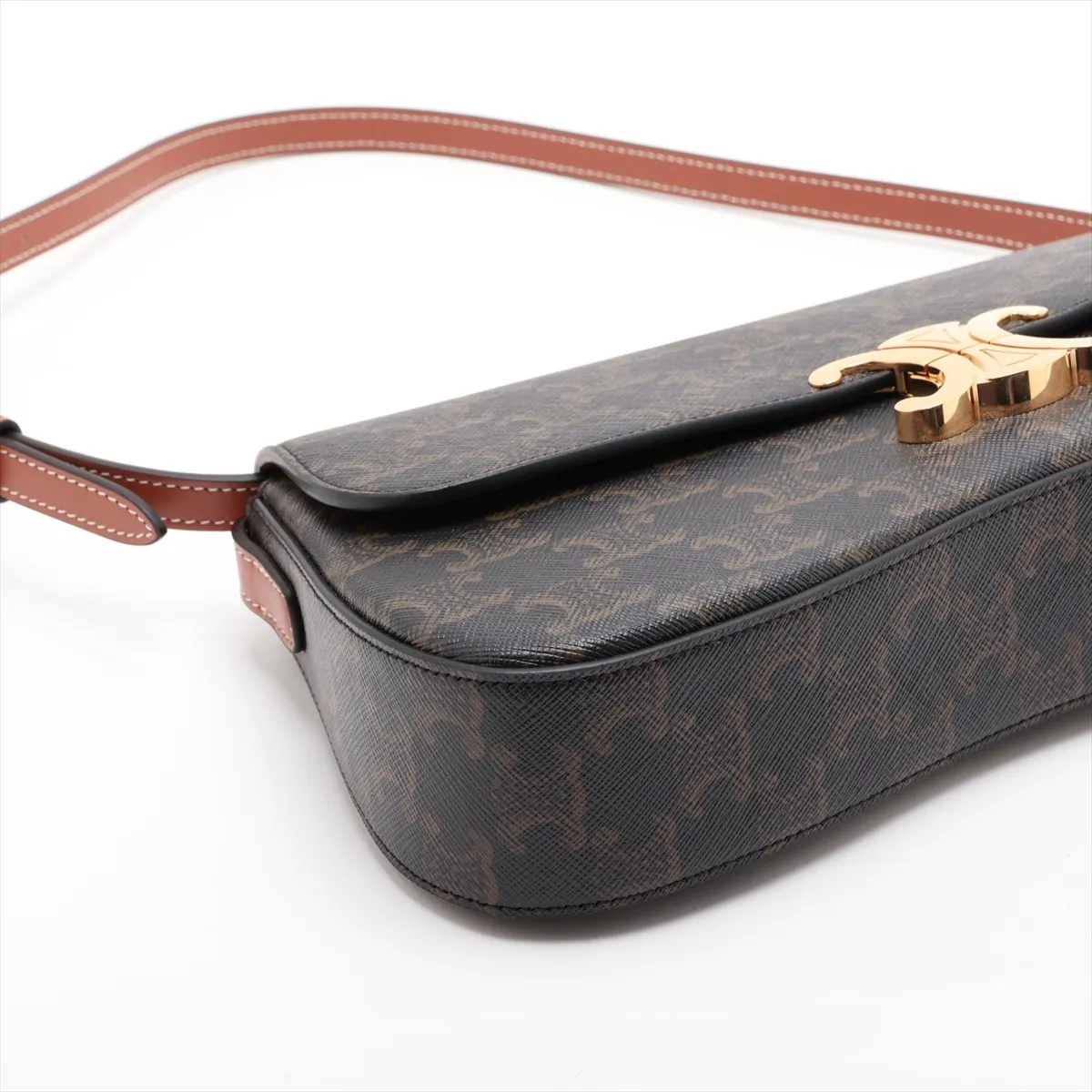 Triomphe Medium Laura PVC x Leather Shoulder Bag, Brown — view 4