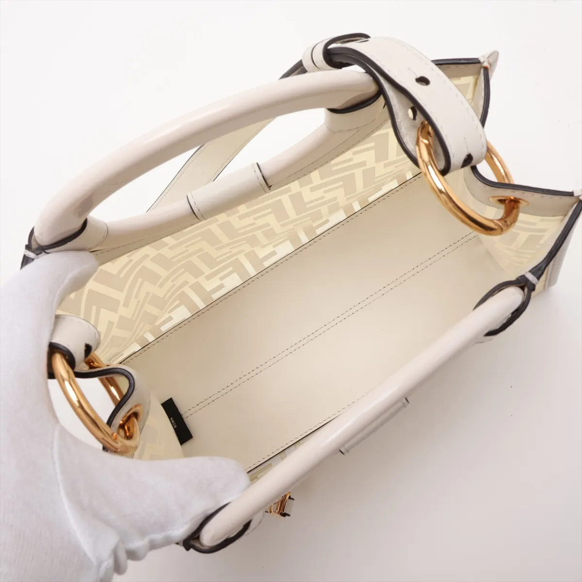 Zucca Runaway Vinyl x Leather 2-Way Handbag Beige x White 8BH353 — view 8