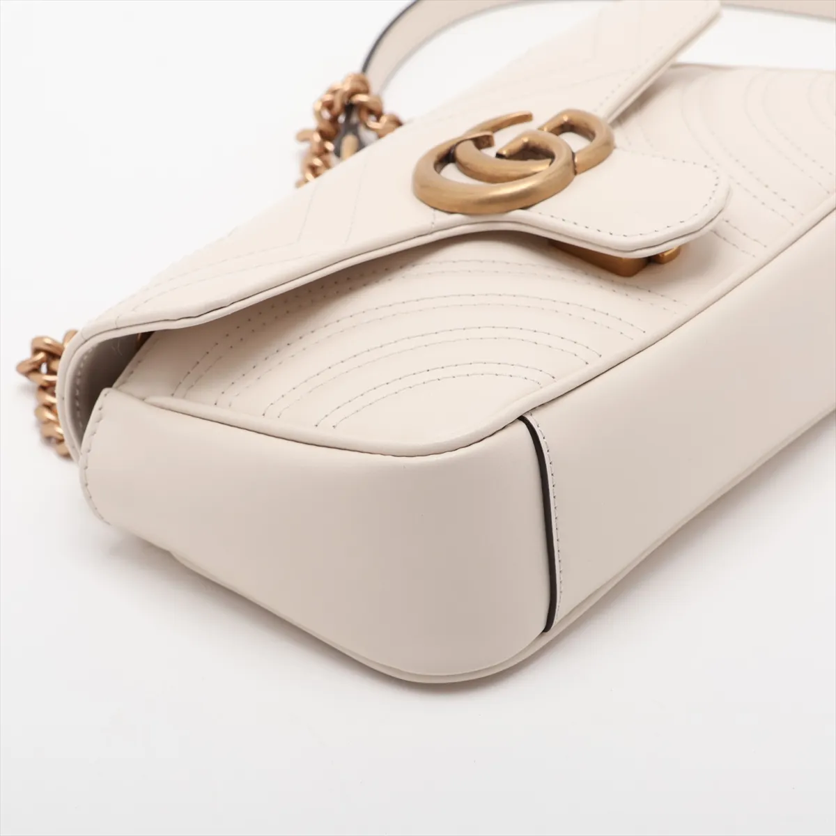 GG Marmont Leather Chain Shoulder Bag, White, 446744 — view 4