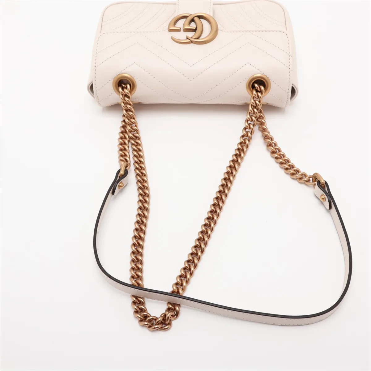 GG Marmont Leather Chain Shoulder Bag, White, 446744 — view 5