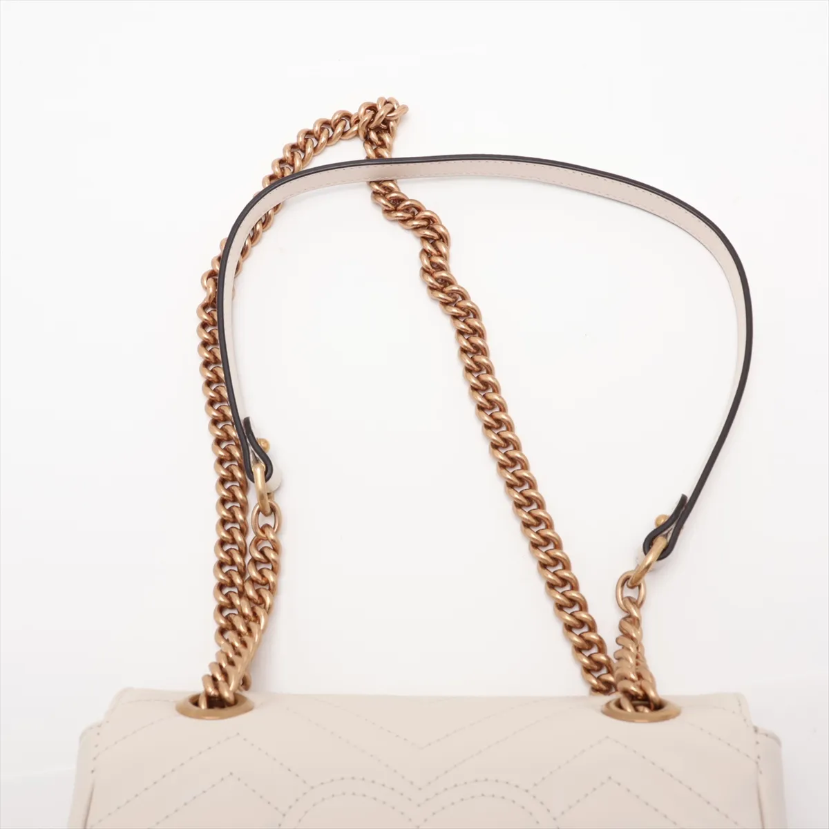 GG Marmont Leather Chain Shoulder Bag, White, 446744 — view 6