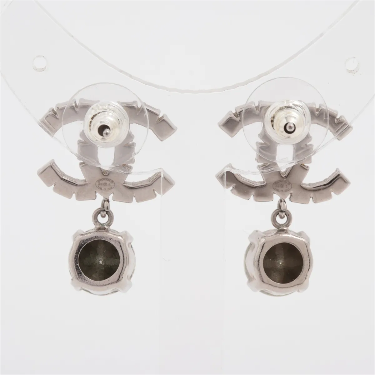 Cocomark B18S Earrings (for both ears) GP x Rhinestone Silver Many small dents on the stone — view 2