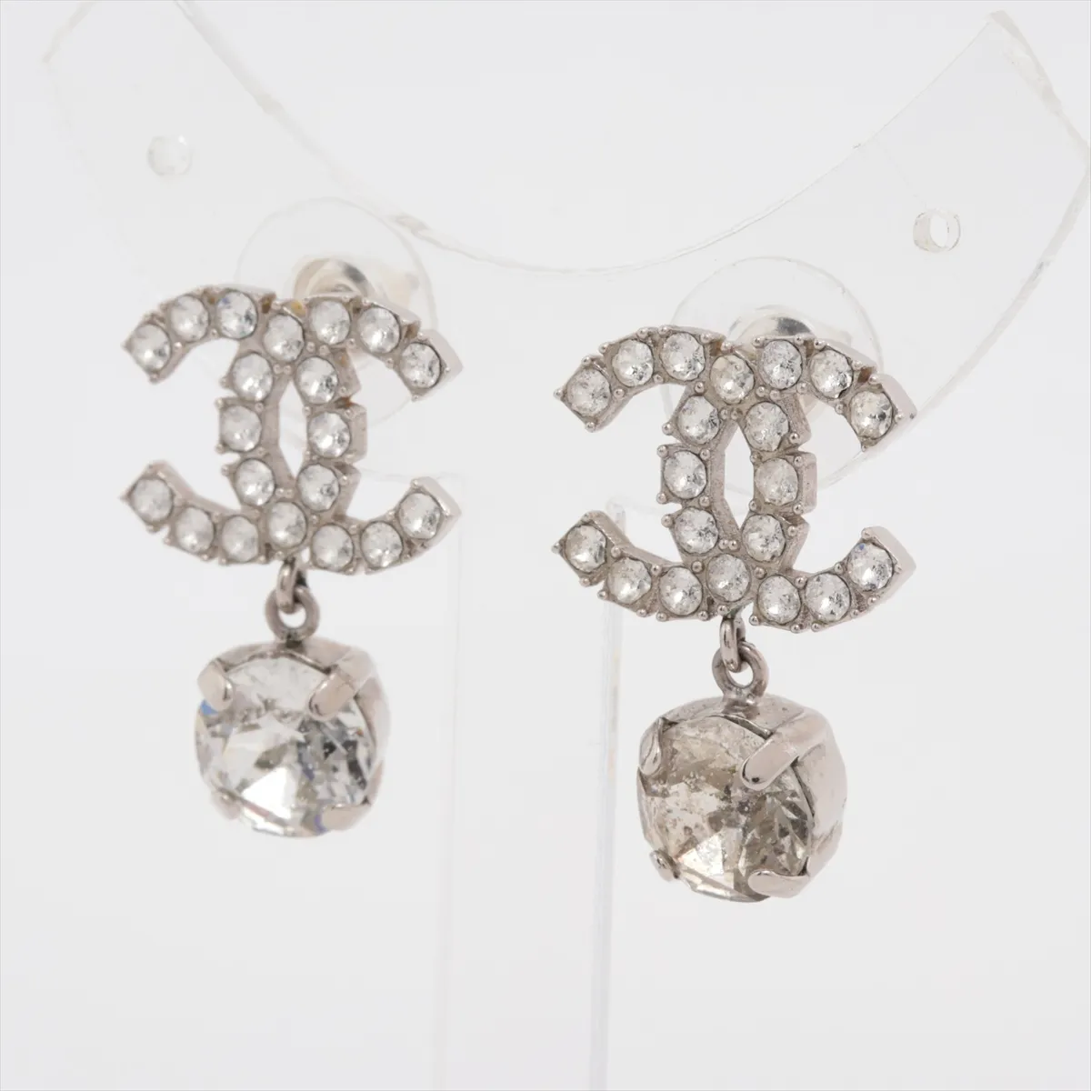 Cocomark B18S Earrings (for both ears) GP x Rhinestone Silver Many small dents on the stone — view 3