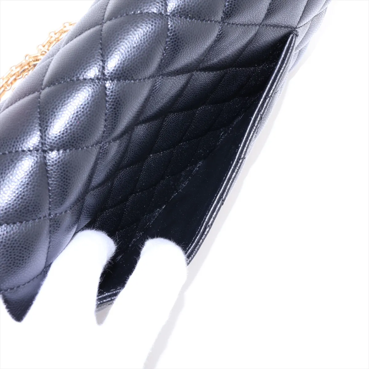Matelassé 2.55 Large Caviar Skin Double Flap Double Chain Bag, Black with Gold Hardware, 23538581, Serial Number , A37587 — view 13