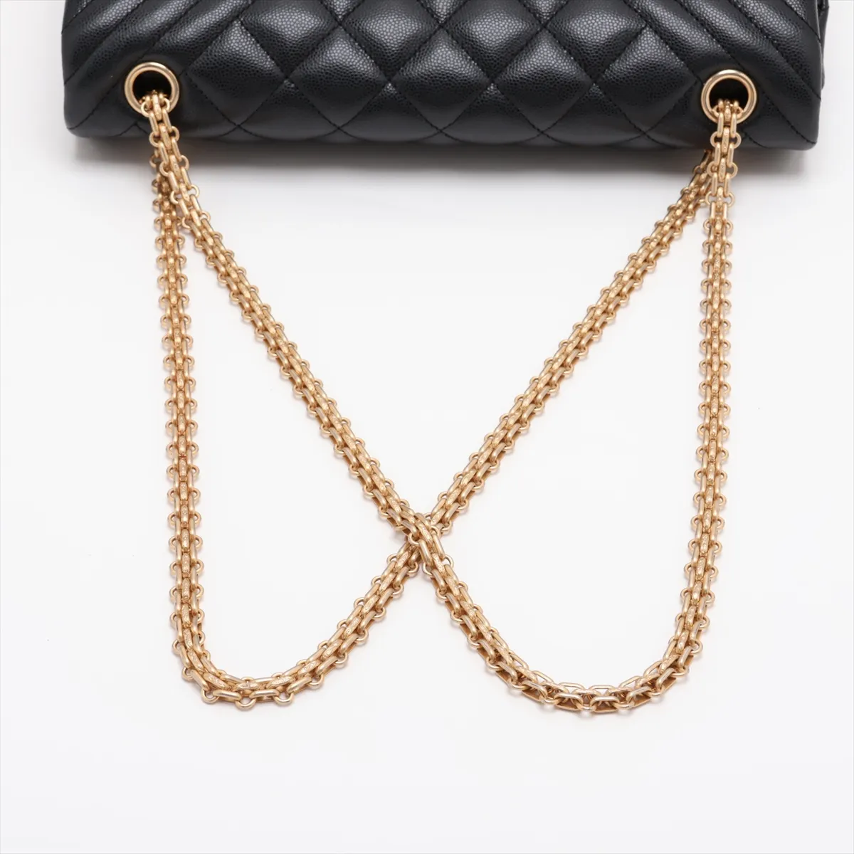 Matelassé 2.55 Large Caviar Skin Double Flap Double Chain Bag, Black with Gold Hardware, 23538581, Serial Number , A37587 — view 5