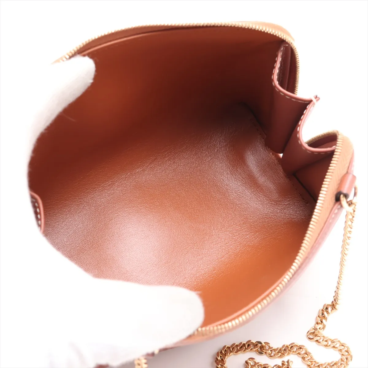 Triomphe Chain Clutch Cuir Leather Chain Shoulder Bag Brown — view 6