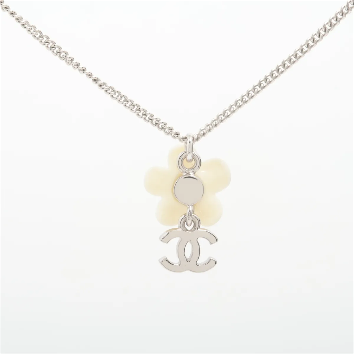 Coco Mark Flower Necklace 05A, Metal, Silver x White, — view 2