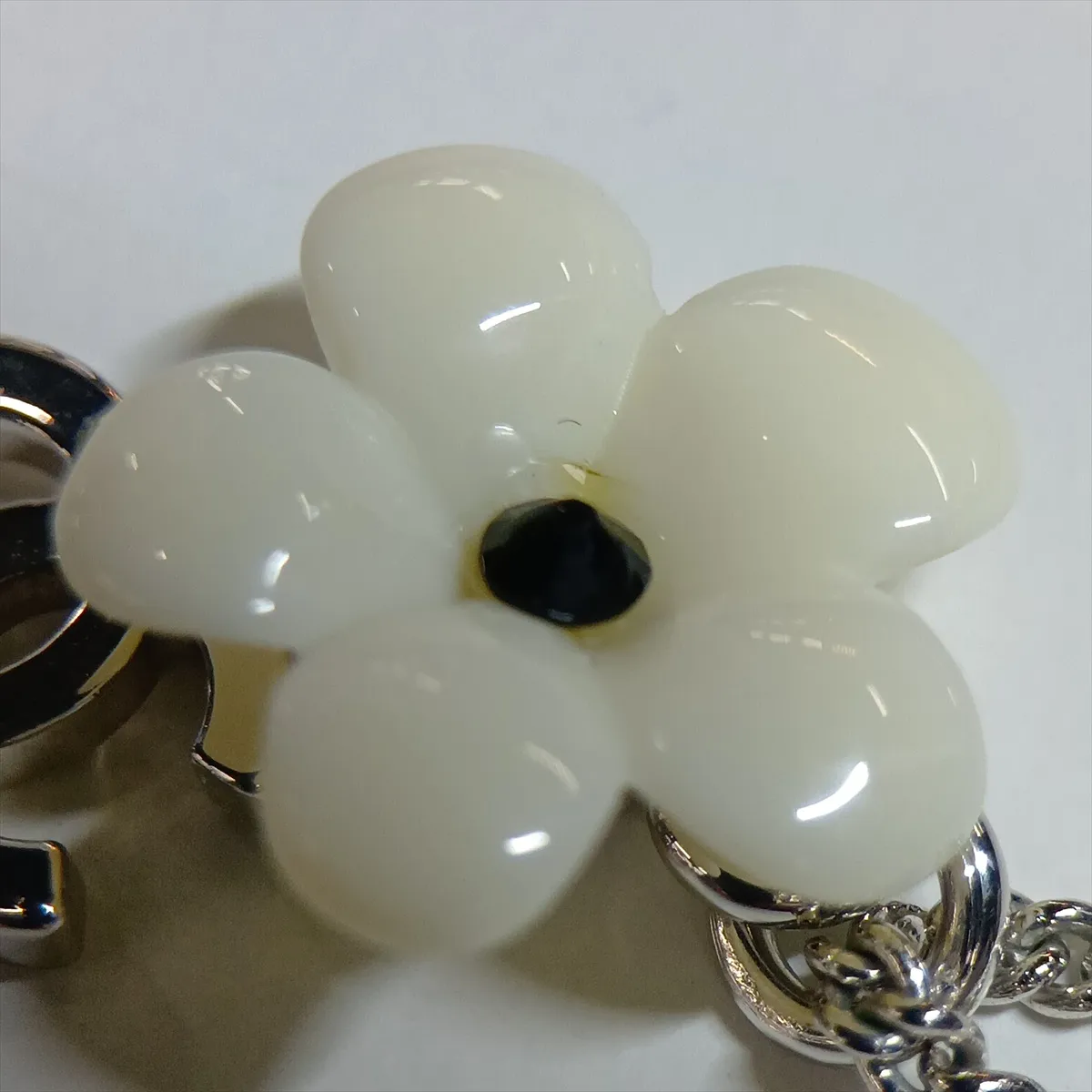 Coco Mark Flower Necklace 05A, Metal, Silver x White, — view 8