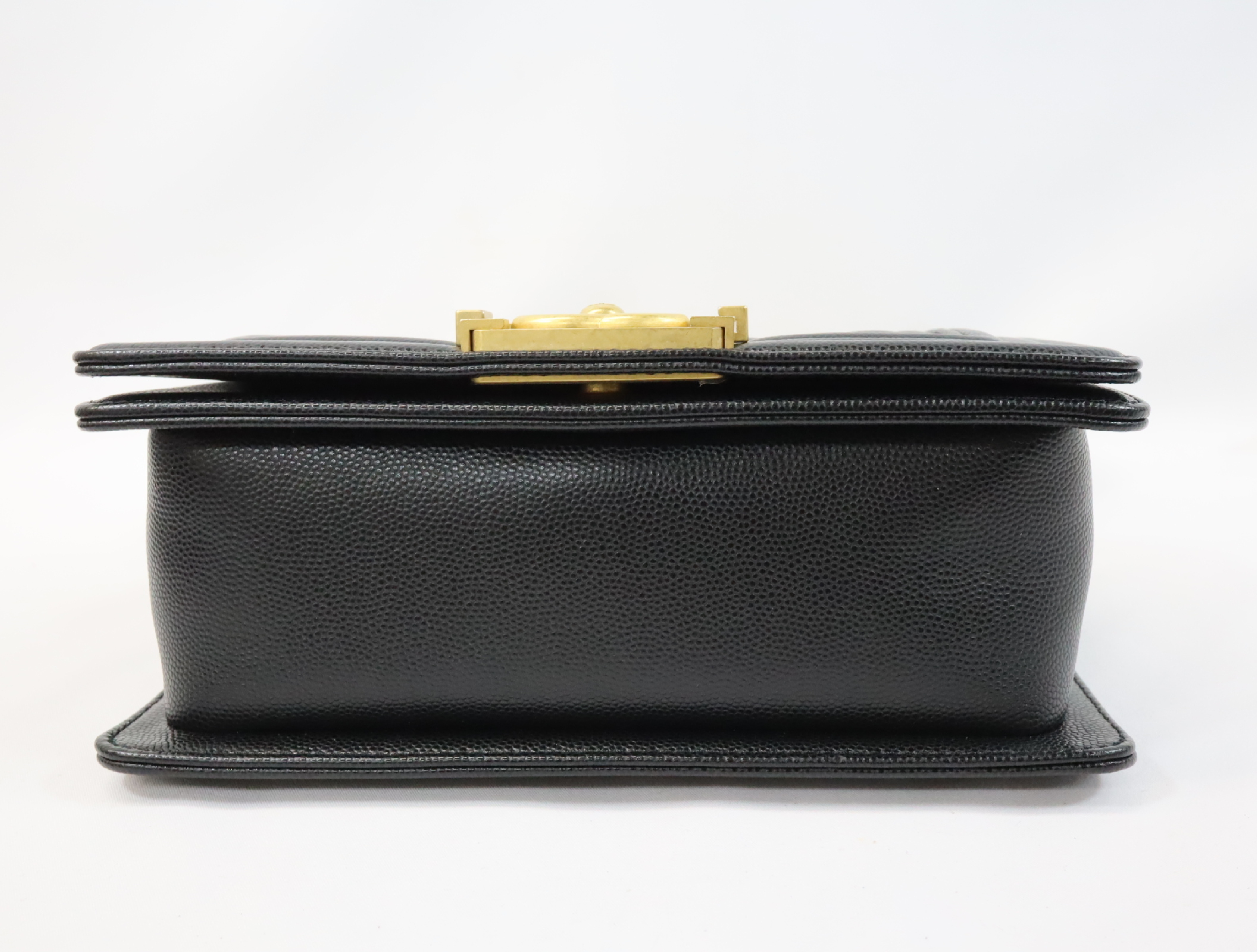 Boy Chanel 20 Small Caviar Skin Chain Shoulder Bag, Black with Gold Hardware and Random Plate Design (A67085) — view 5