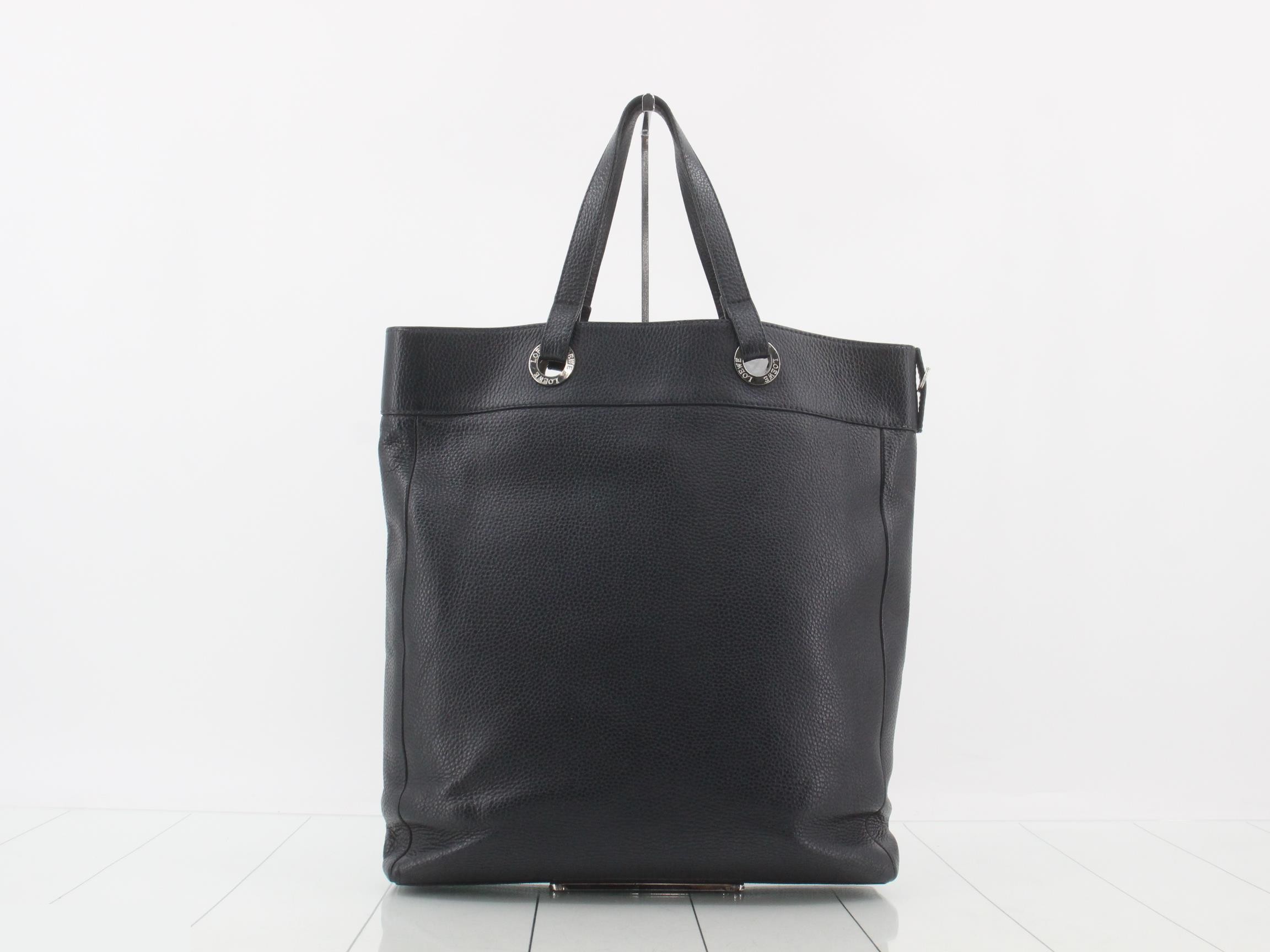 leather tote bag, navy — view 2