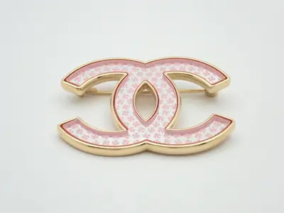 brooch, Coco Mark, gold, clover, pink, A24S, cherry blossom